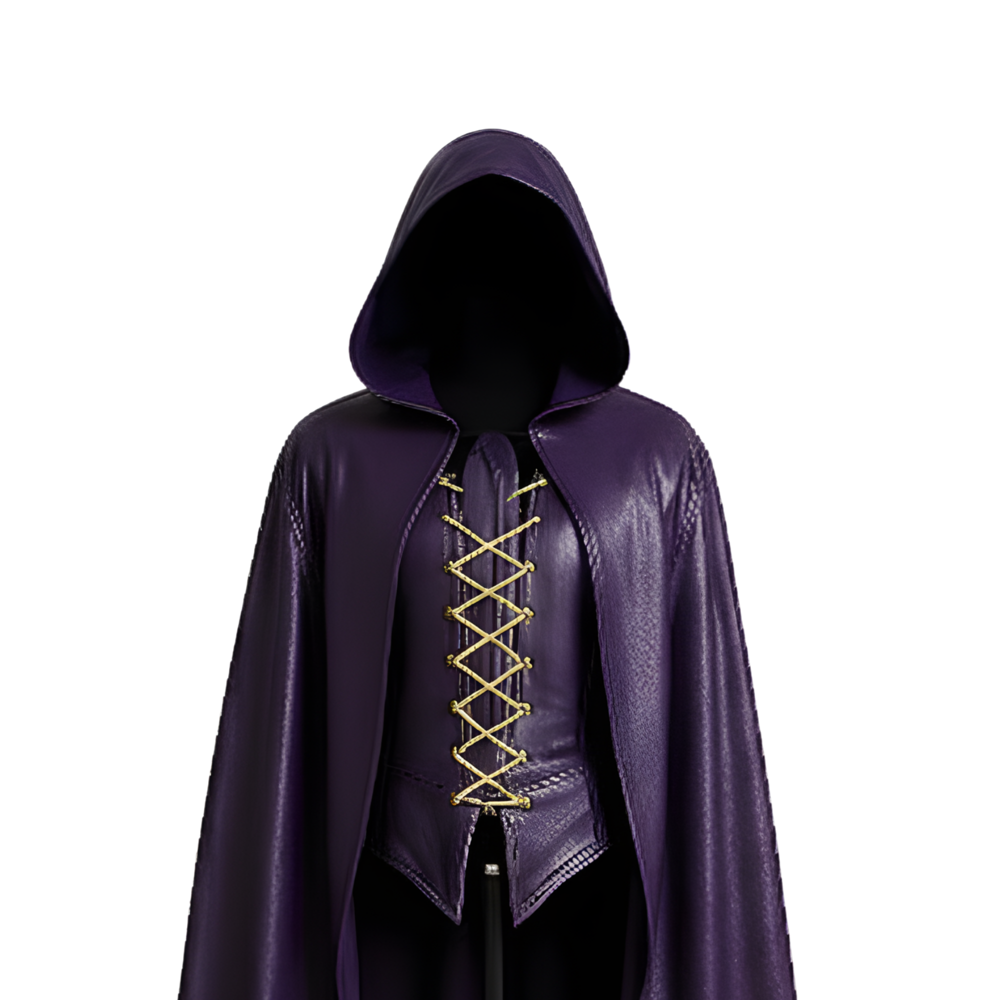 Handmade Purple Leather Hooded Cloak with Vest - LARP Cosplay Costume