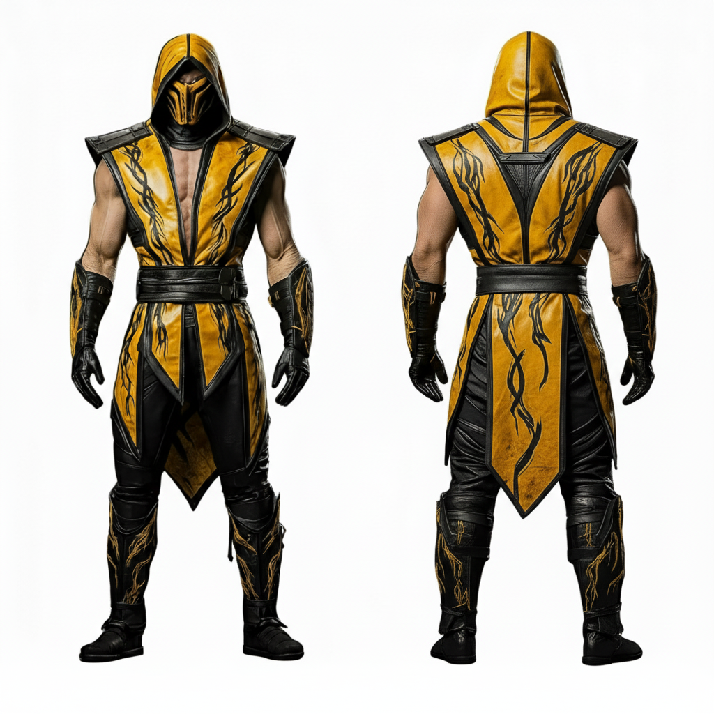The Infernal Challenger - Handmade Pure Leather Scorpion Mortal Kombat Costume Cosplay - Ninja Fighter Suit