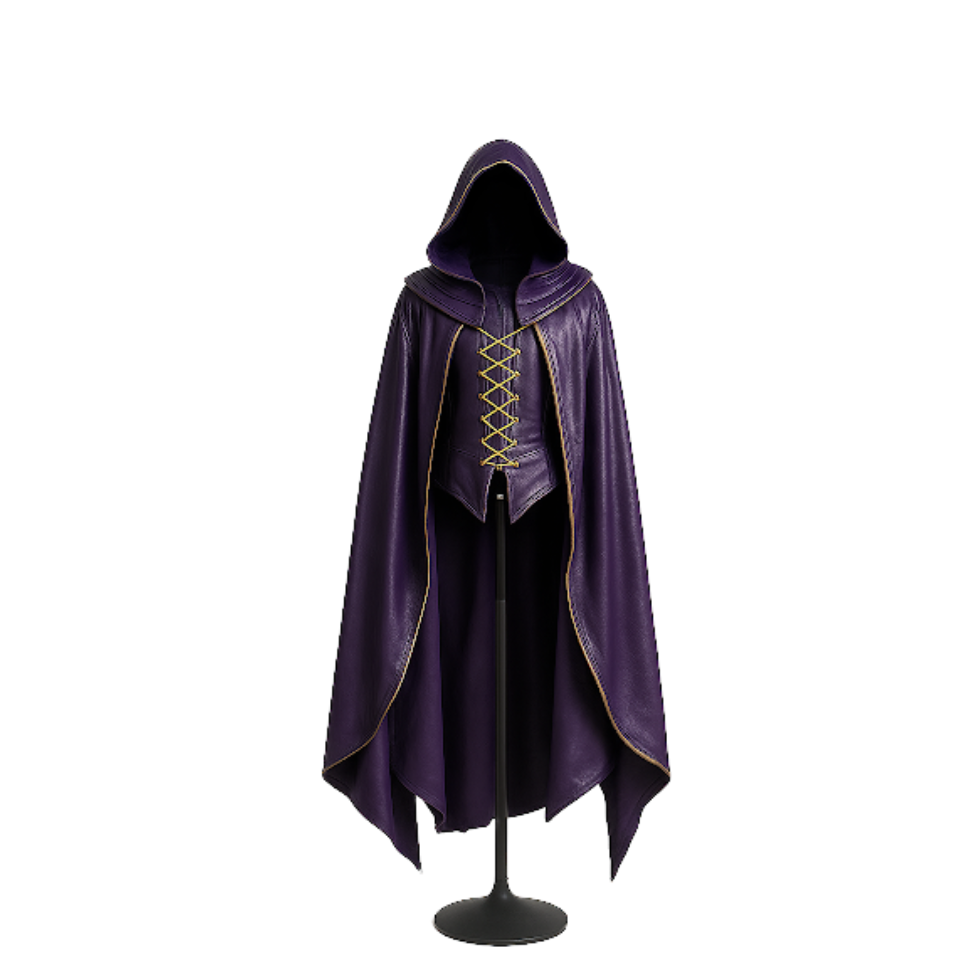 Handmade Purple Leather Hooded Cloak with Vest - LARP Cosplay Costume