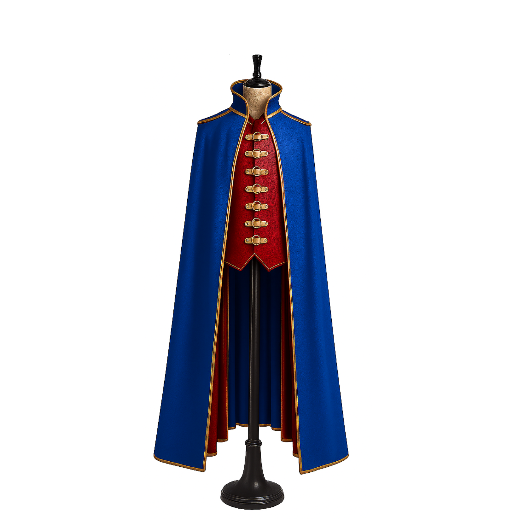 Handmade Blue & Red Leather Cloak with Vest: Medieval LARP Costume