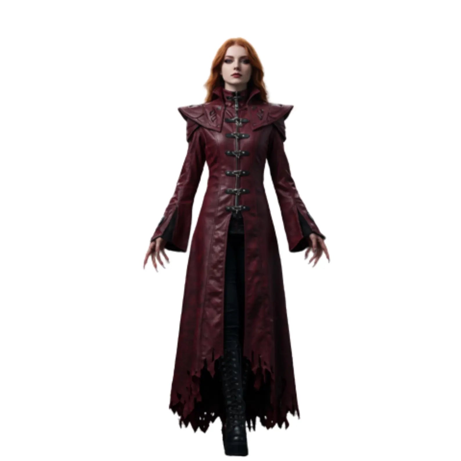Bloodmoon Oracle – Gothic Vampire Trench Coat for LARP, Halloween, Cosplay - Dark Fantasy Witch Outerwear