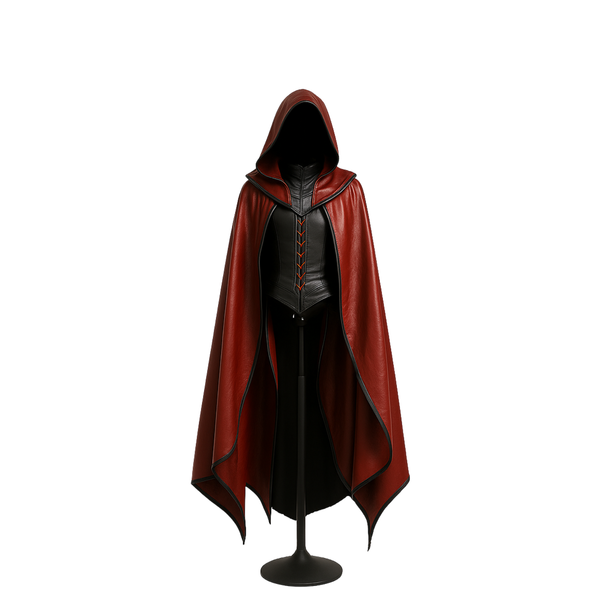 Handmade Red Leather Hooded Cloak: Gothic Vampire Costume - LARP Cosplay