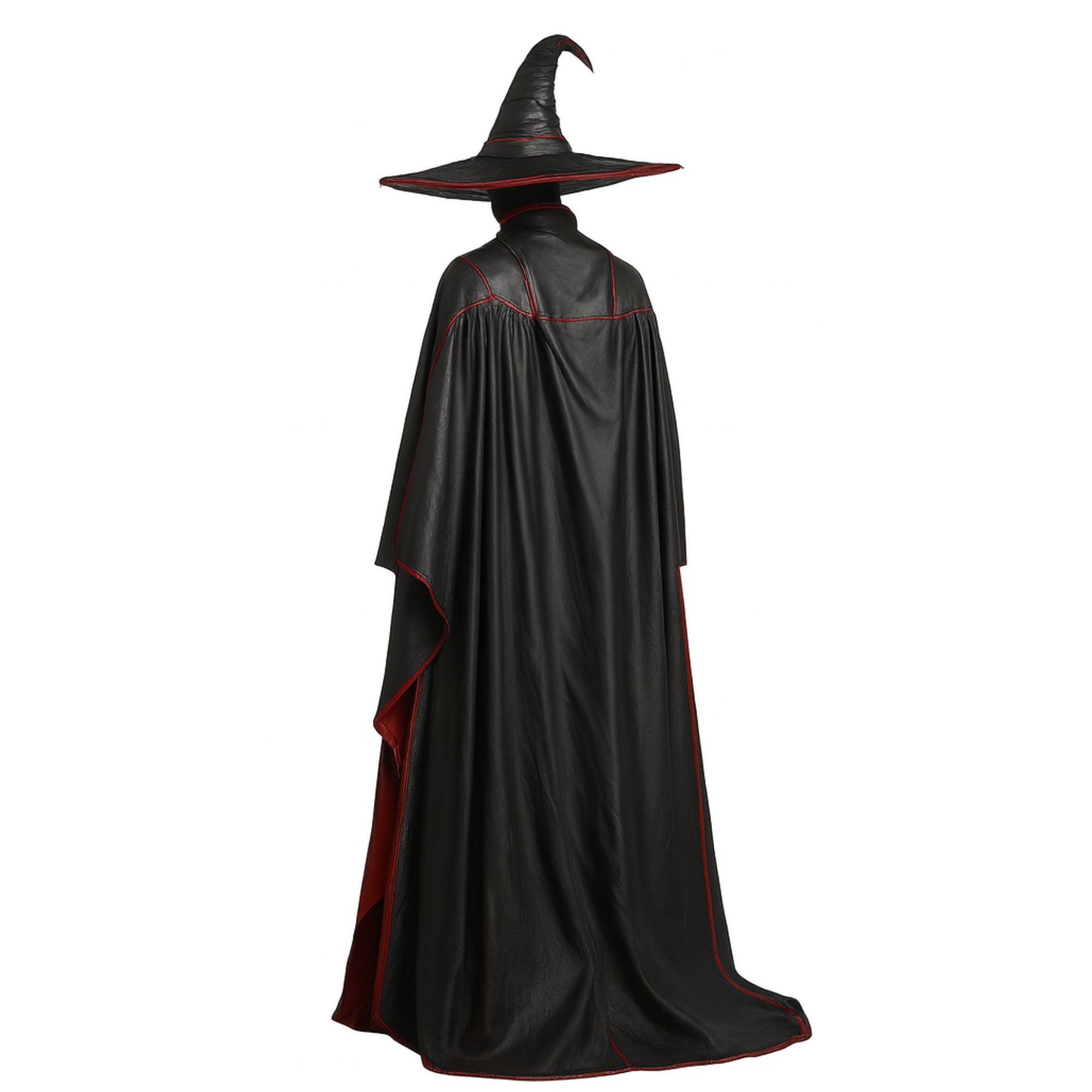 Handmade Black and Red Leather Witch Cloak with Hat – Gothic Halloween Outfit