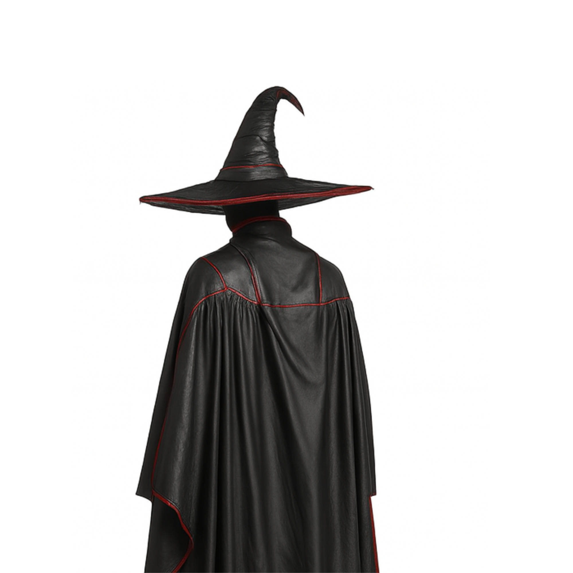 Handmade Black and Red Leather Witch Cloak with Hat – Gothic Halloween Outfit