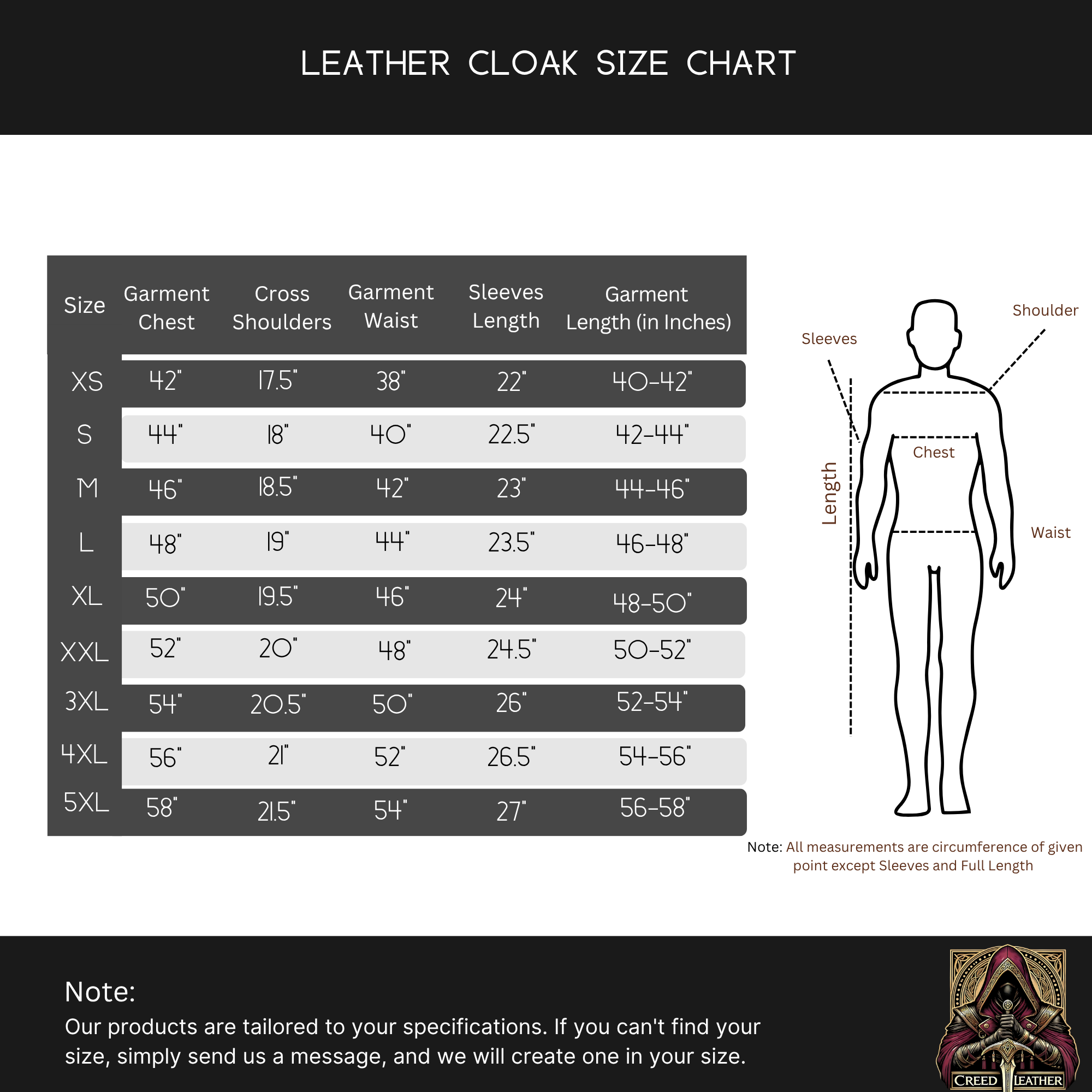 Leather Clock SIze Chart - Creed Leather