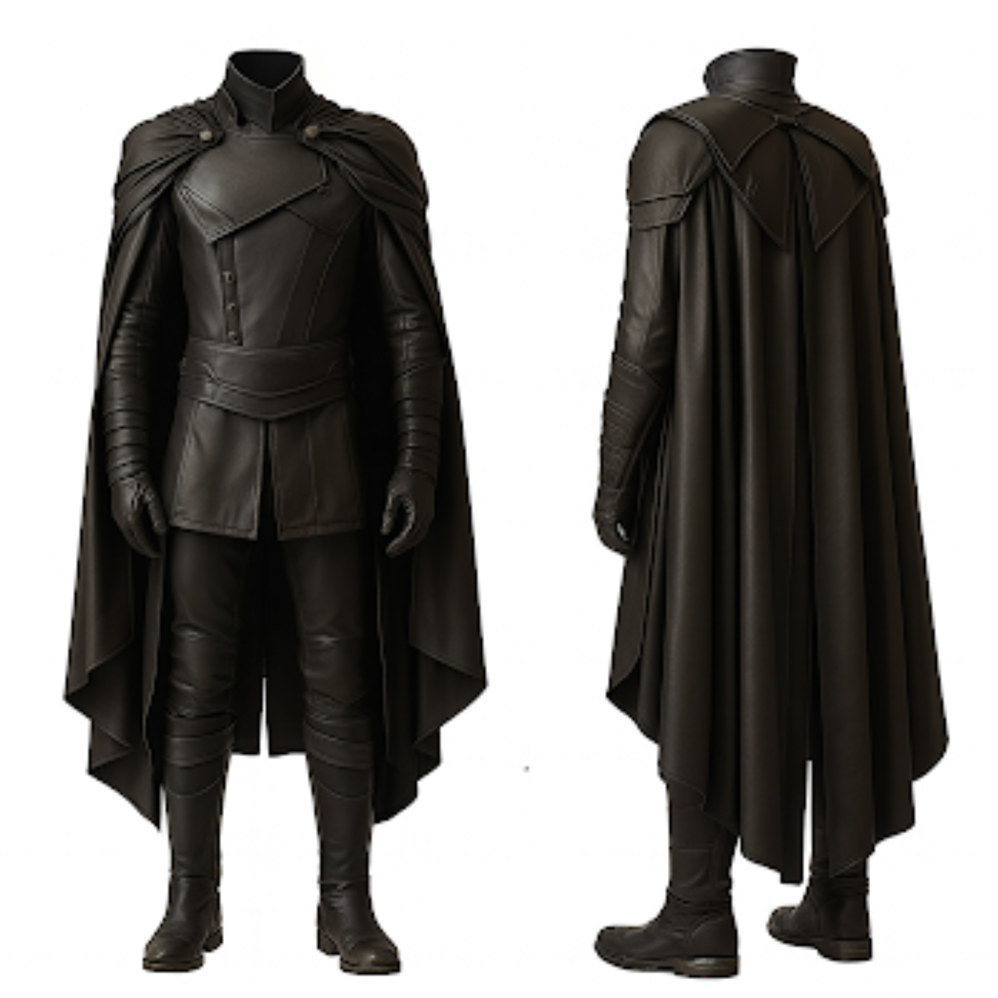 Dark Vanguard – Medieval Warrior Costume Set - Black Leather Cloak with Vest for Halloween - LARP Cosplay & Event Suit