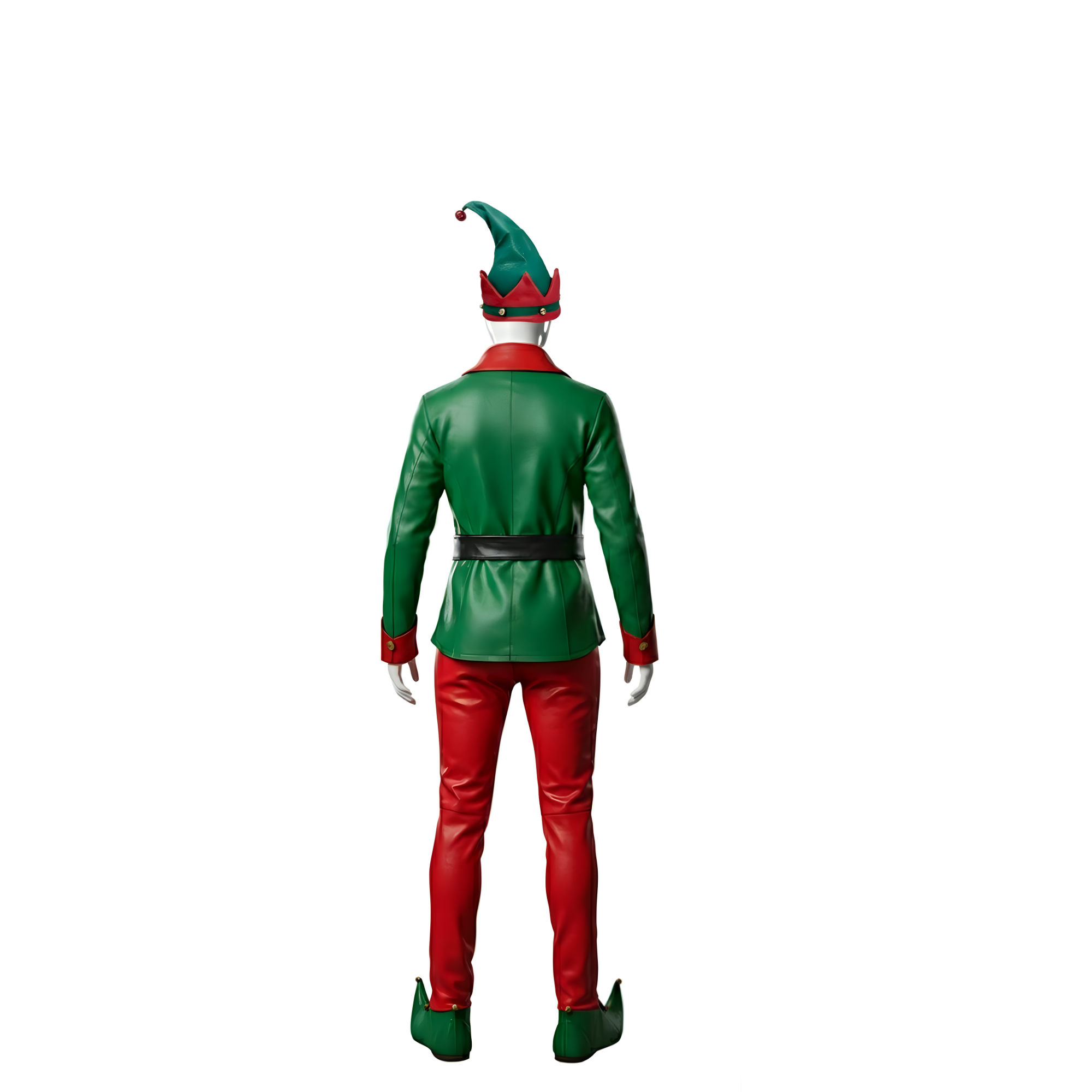 Deluxe Leather Christmas Elf Costume – Green & Red Holiday Outfit