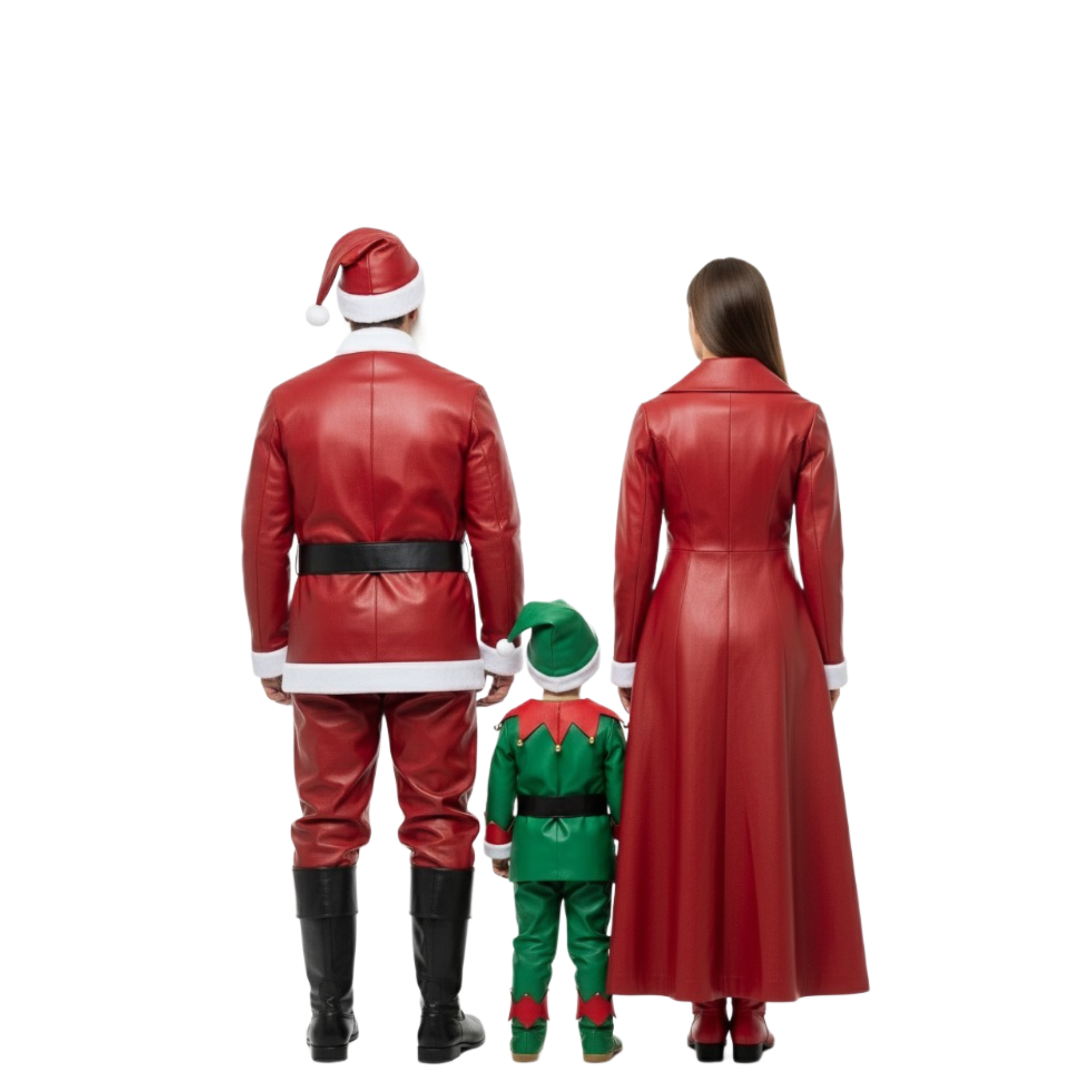 Family Christmas Leather Costume Set – Santa Claus, Mrs. Claus & Elf Outfits - Holiday Party Matching Family Cosplay