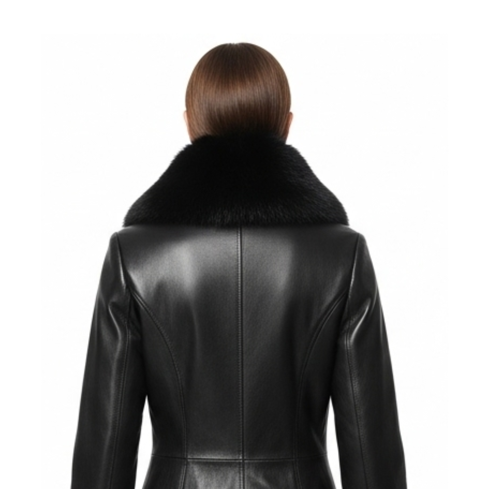 Fur Trim Black Leather Coat - Full Length Gothic Winter Outerwear