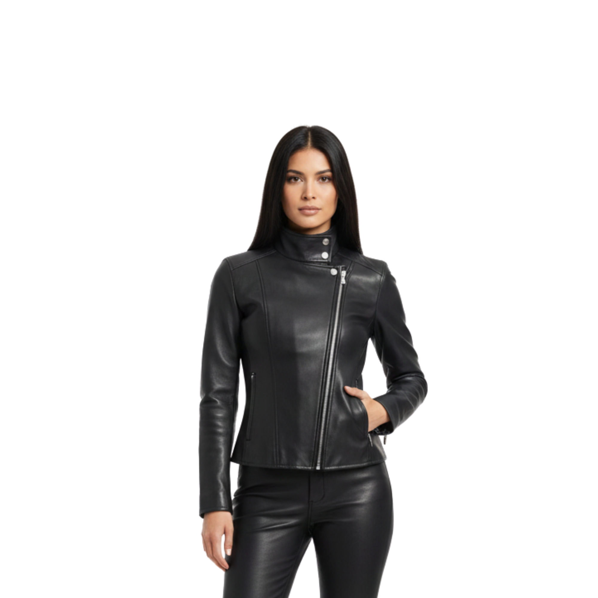 Handmade Black Leather Moto Jacket: Slim-Fit Women's Biker Outfit