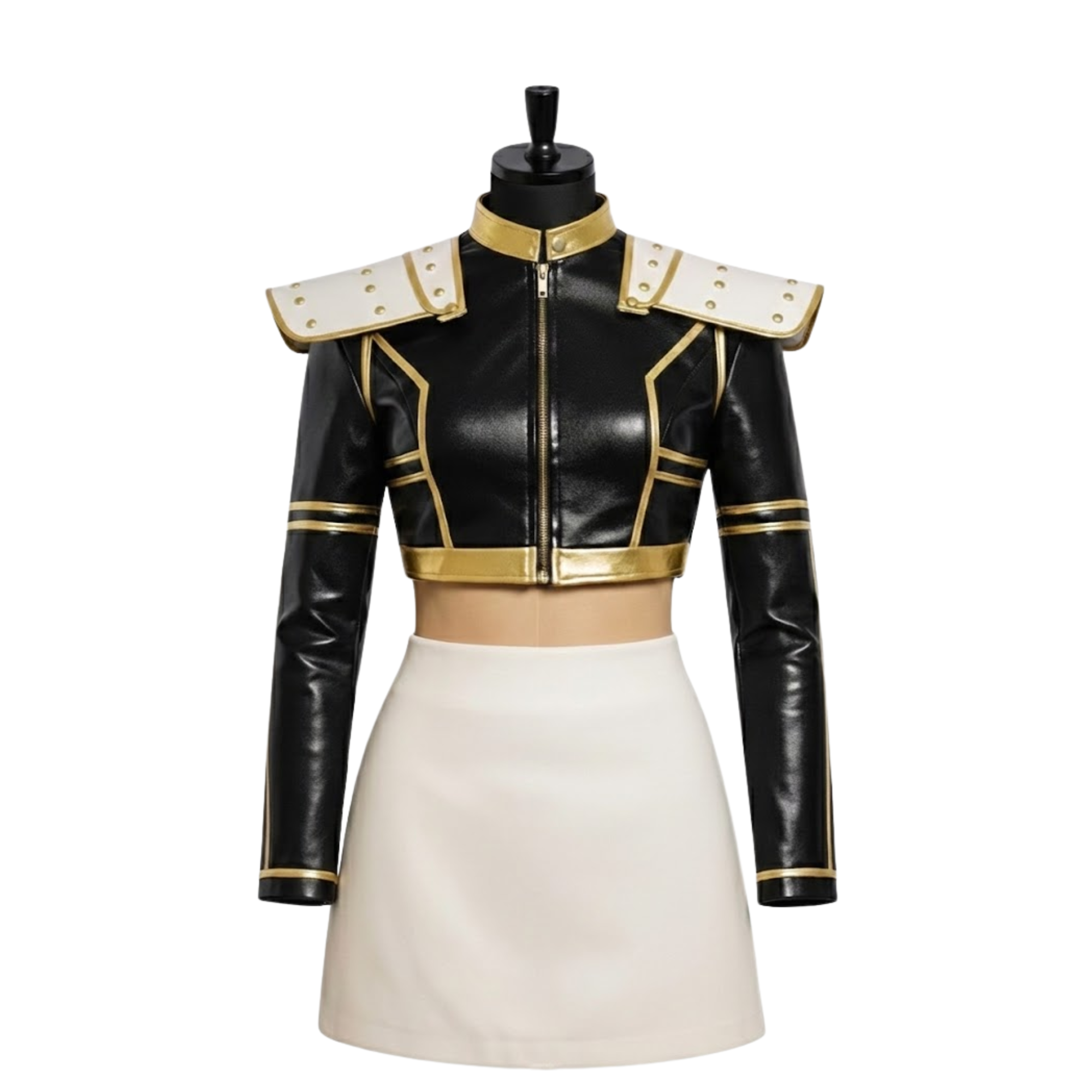 Handmade Leather Demon Hunter Costume - Black & Gold Jacket, White Skirt