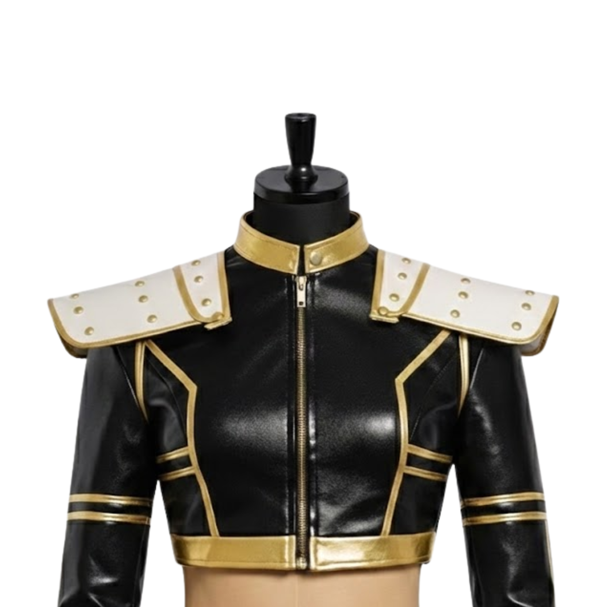Handmade Leather Demon Hunter Costume - Black & Gold Jacket, White Skirt