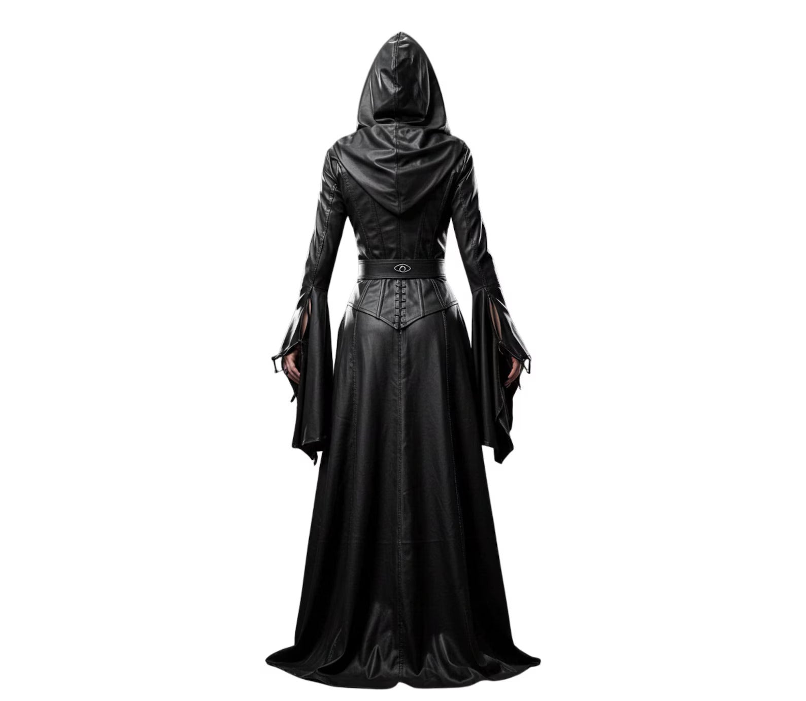 Handmade Ritual Huntress Gothic Leather Robe with Hood – Witch Costume for Halloween - Gothic Fantasy Dress - Evil Queen Cosplay Robe