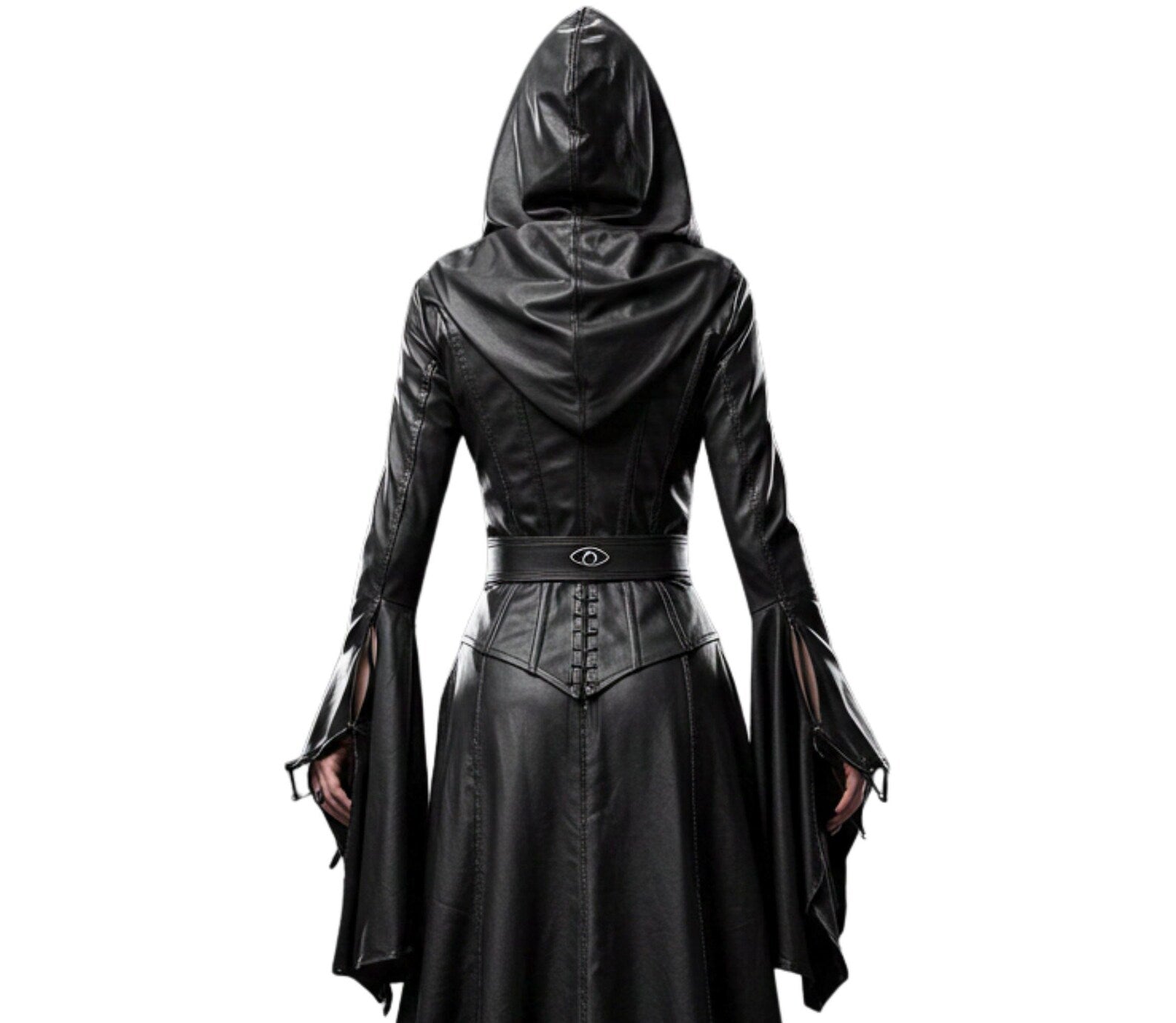 Handmade Ritual Huntress Gothic Leather Robe with Hood – Witch Costume for Halloween - Gothic Fantasy Dress - Evil Queen Cosplay Robe