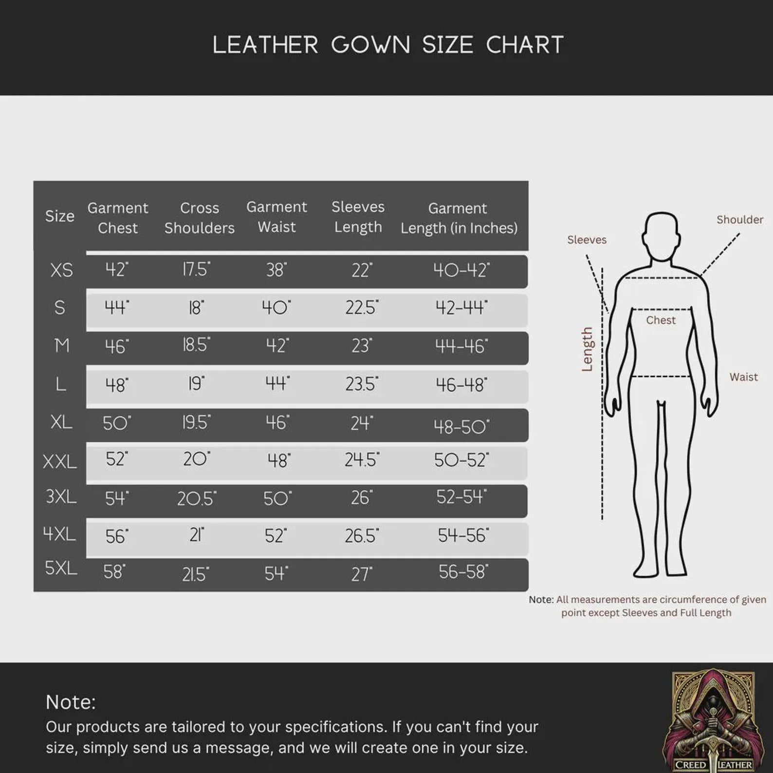 Gown Size Chart
