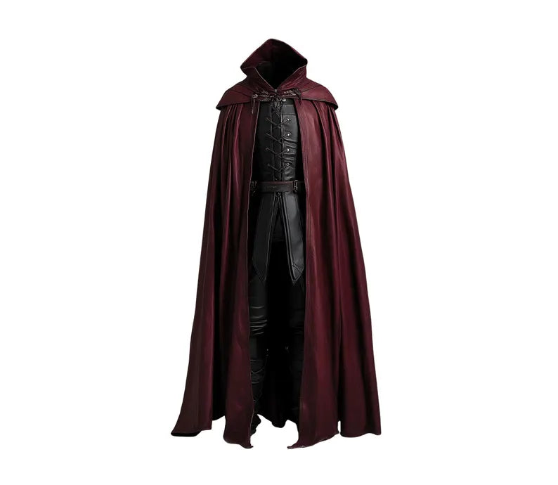 The Blood Reaver - Handmade Pure Leather Dracula Themed Cloak - Leather Cloak With Black Vest For Costume - Vampire Devil Costume Cloak For Men