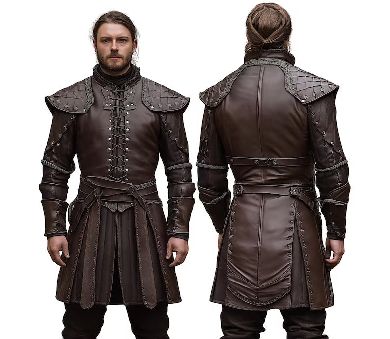 The Iron Huntsman - Handmade Brown Leather Ren Fair Jerkin - Pure Leather Medieval Renaissance Jacket - Dungeons And Dragons Cosplay Costume