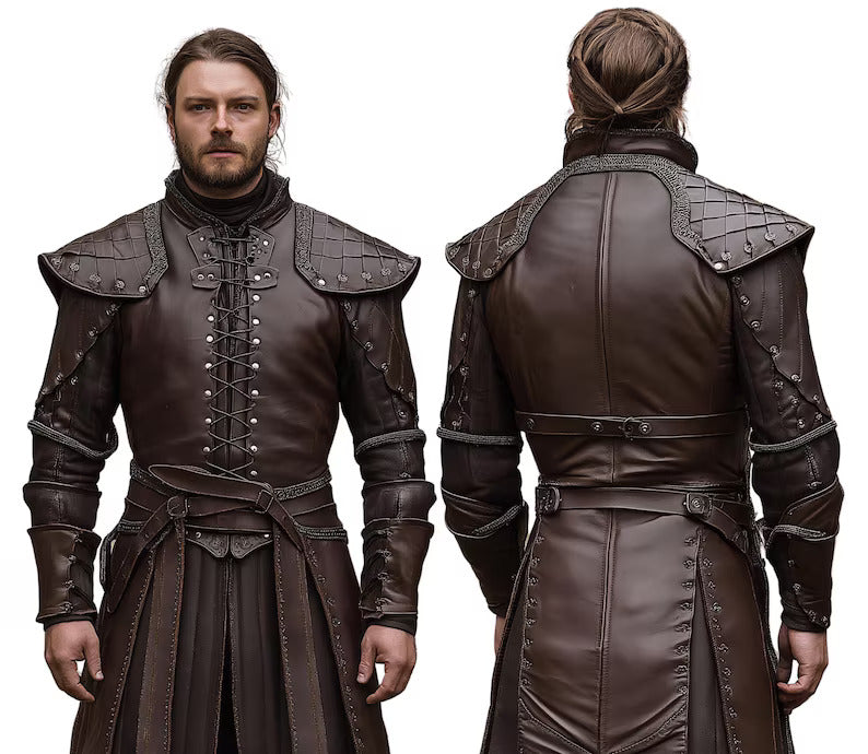 The Iron Huntsman - Handmade Brown Leather Ren Fair Jerkin - Pure Leather Medieval Renaissance Jacket - Dungeons And Dragons Cosplay Costume