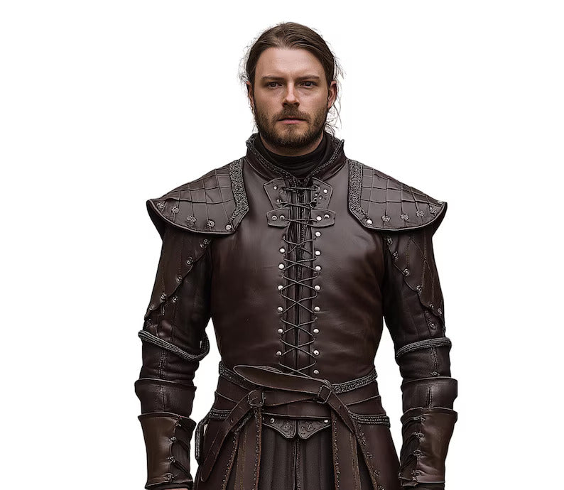 The Iron Huntsman - Handmade Brown Leather Ren Fair Jerkin - Pure Leather Medieval Renaissance Jacket - Dungeons And Dragons Cosplay Costume