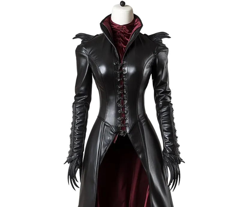 The Bloodthorn Queen - Handmade Leather Gothic Vampire Queen Dress – Fantasy Leather Bodice Long Coat - Evil Queen Cosplay -Ren Faire Outfit