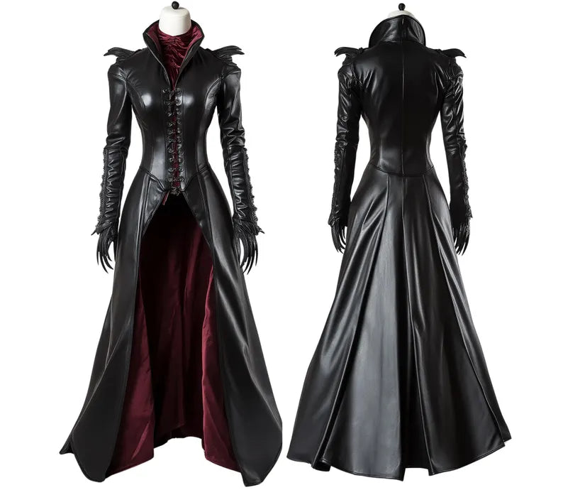 The Bloodthorn Queen - Handmade Leather Gothic Vampire Queen Dress – Fantasy Leather Bodice Long Coat - Evil Queen Cosplay -Ren Faire Outfit