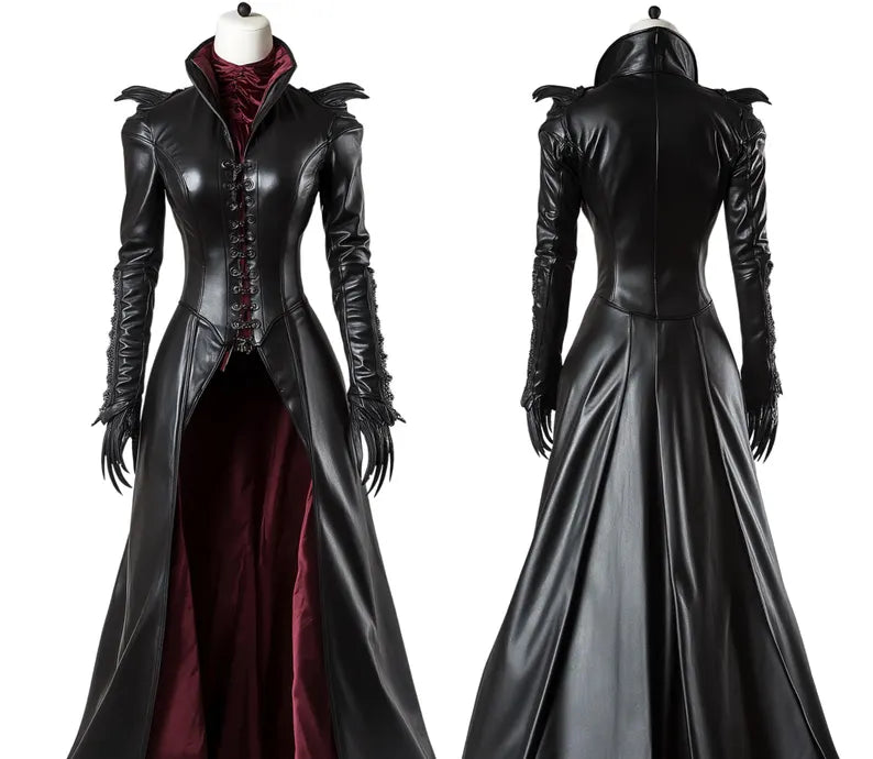 The Bloodthorn Queen - Handmade Leather Gothic Vampire Queen Dress – Fantasy Leather Bodice Long Coat - Evil Queen Cosplay -Ren Faire Outfit