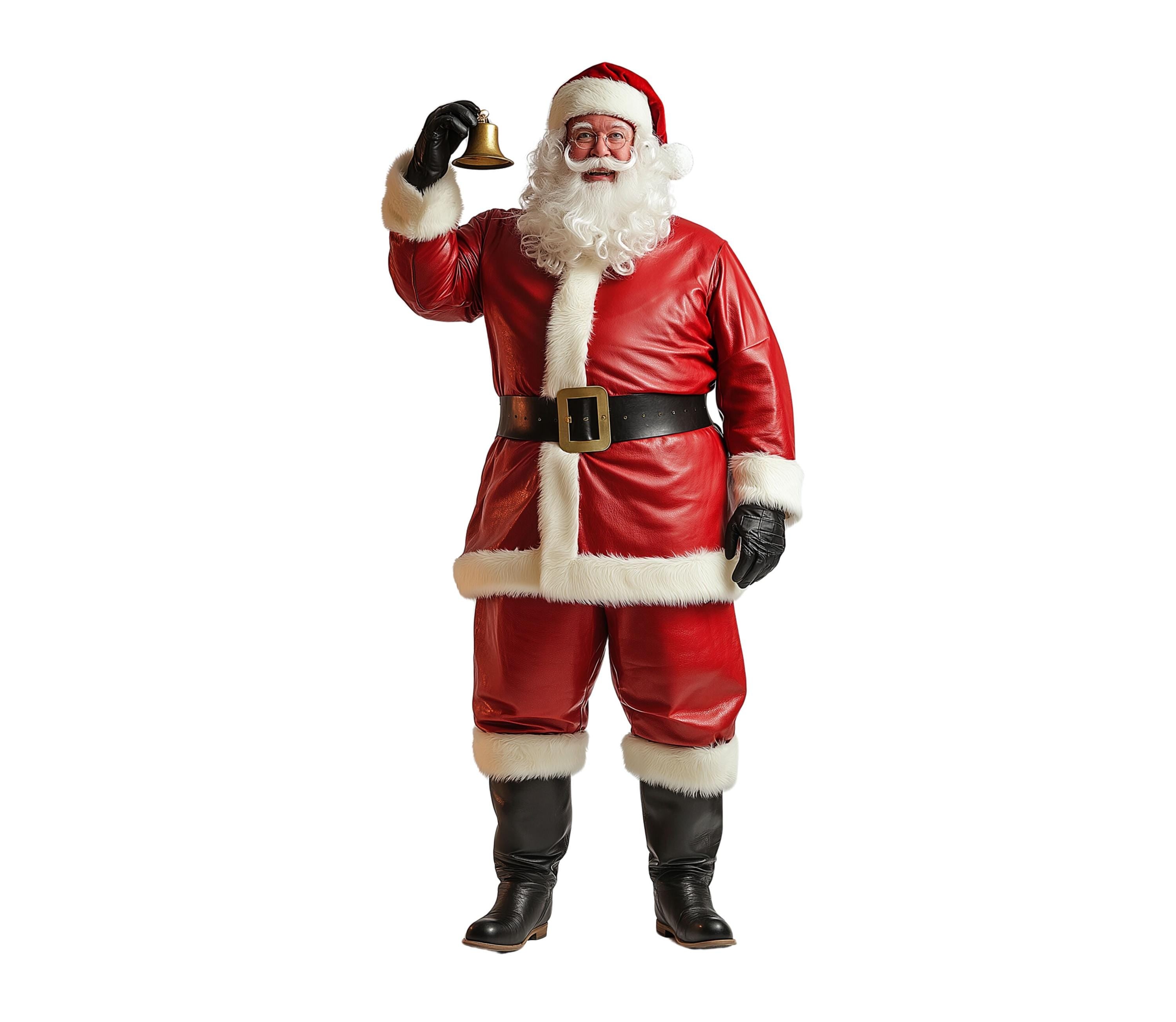 Handmade red leather Santa Claus costume coat with white fur trim – Christmas and Halloween Santa suit for men and women, festive cosplay outfit. - Creed Leather