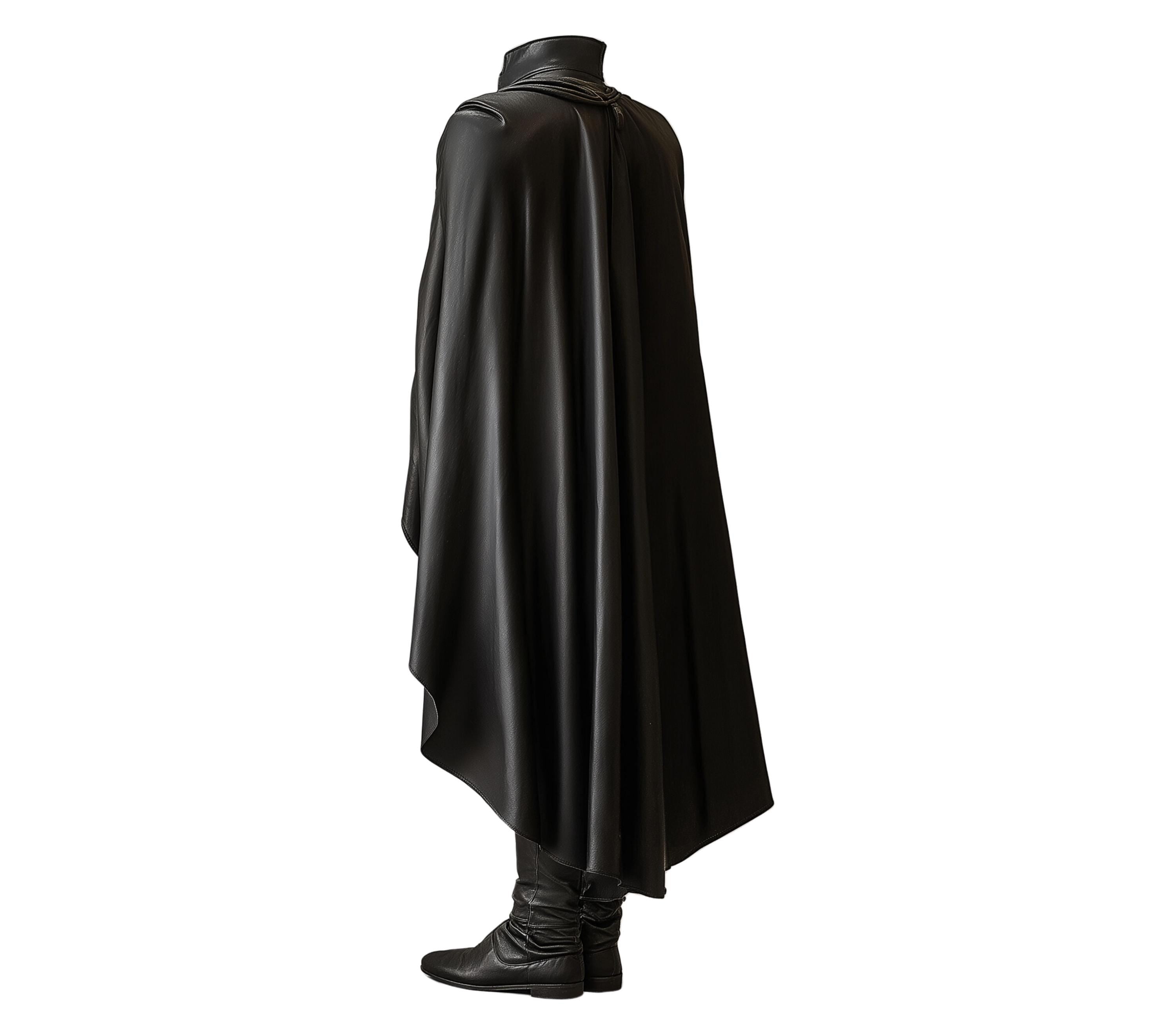 Back view of Duke of Shadows medieval leather cloak with adjustable lace closures — gothic costume and cosplay armor for men - Creed Leather