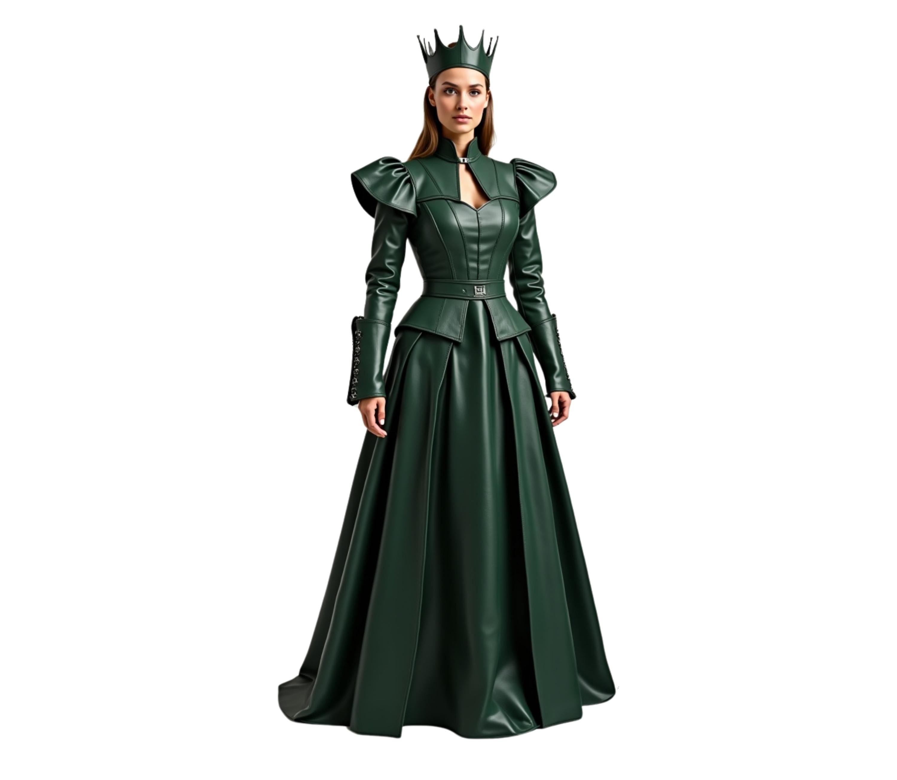 The Shadow Queen – Pure leather princess dress costume with crown. Handmade medieval fantasy outfit for women. Perfect for Renaissance fairs, cosplay, and festivals. - Creed Leather