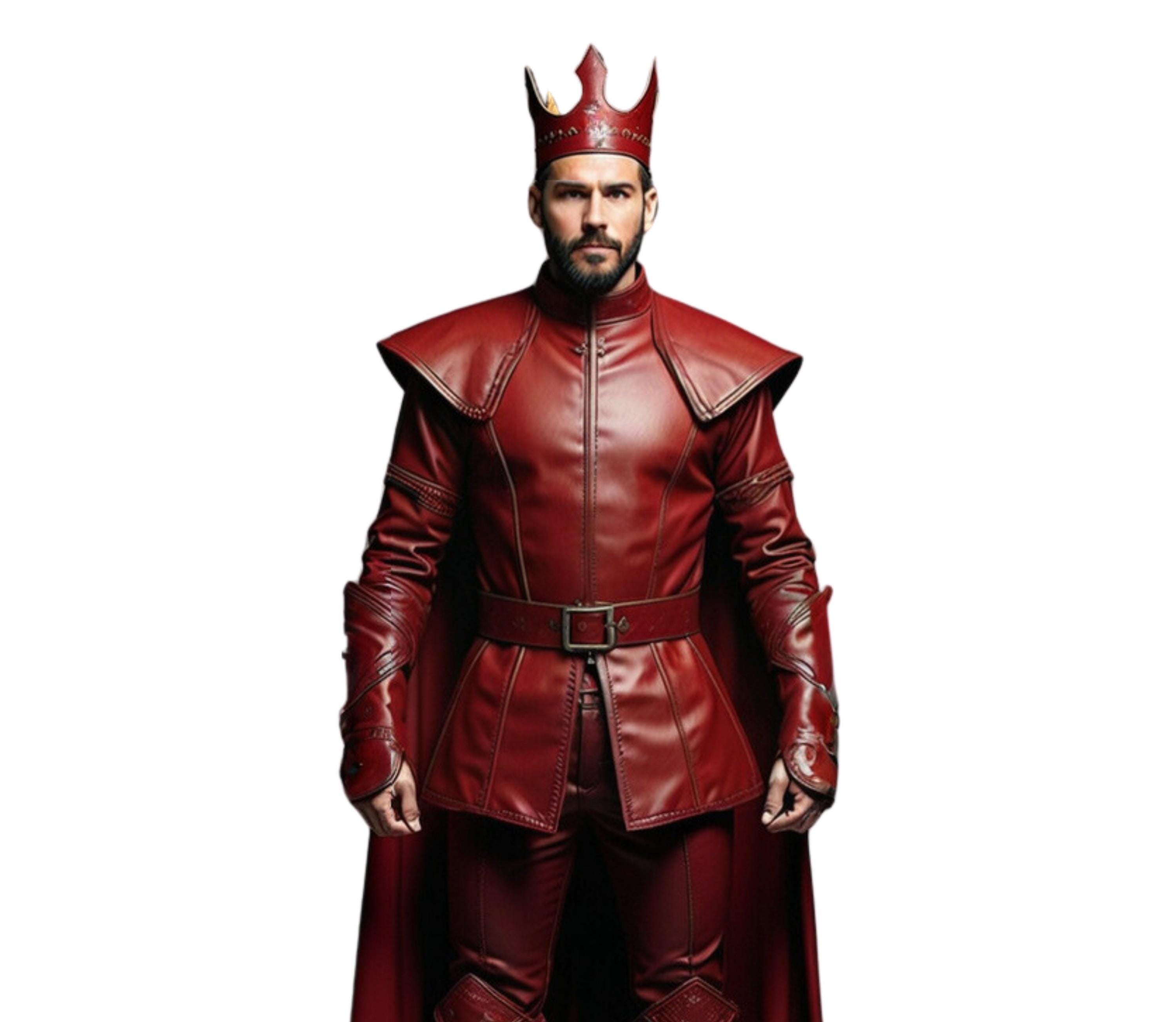 The Ruby Crown - Pure Royal Leather Medieval King Costume - Handmade Leather Cloak With Doublet - Leather Kings Crown Costume For Renaissance Fair - LARP