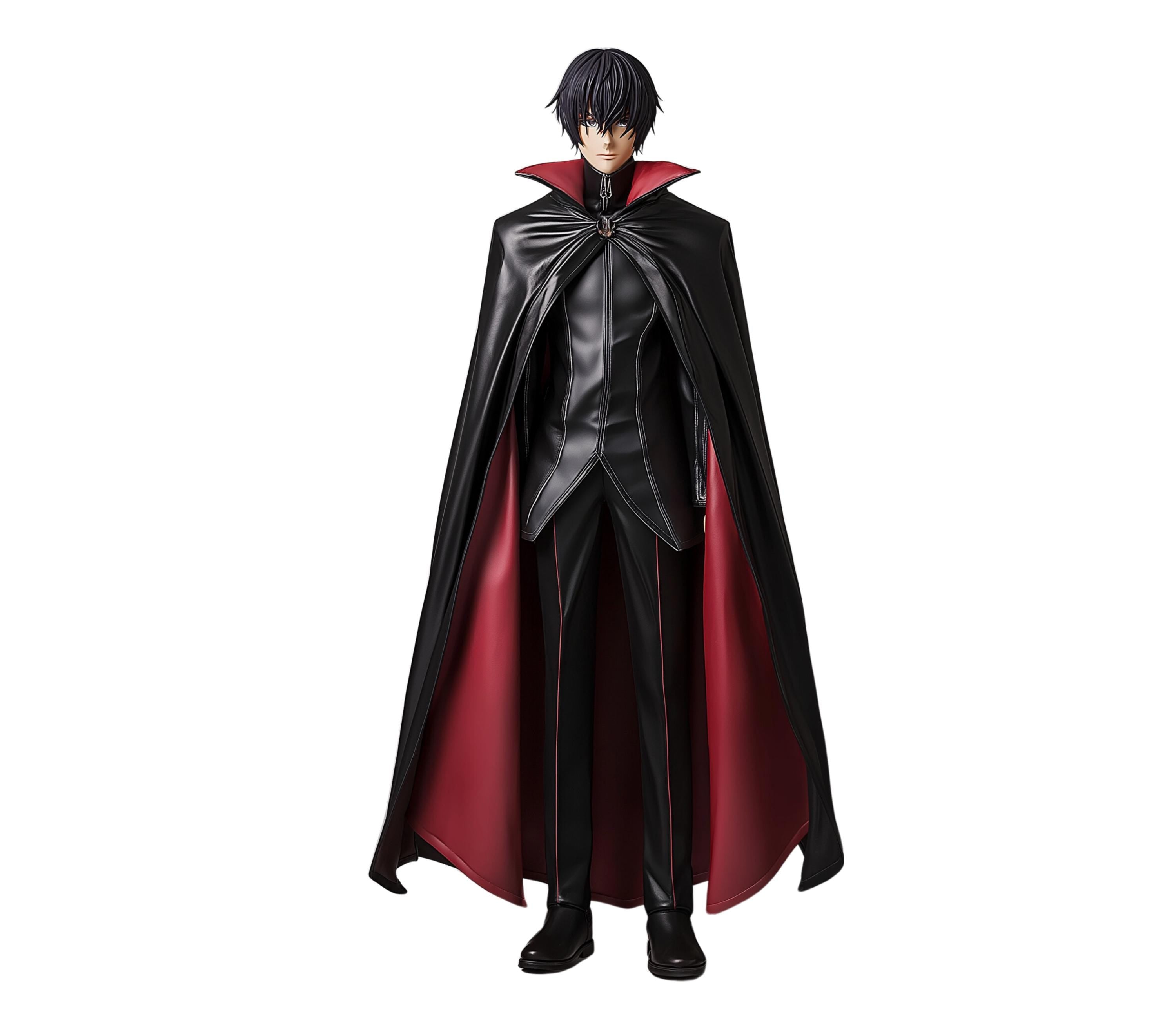 Lelouch Lamperouge cosplay cloak and vest set inspired by Code Geass â anime hooded cloak with crimson lining, perfect for Lelouch costume, Code Geass cosplay, anime Halloween costume, and Rebel King cosplay outfit - Creed Leather