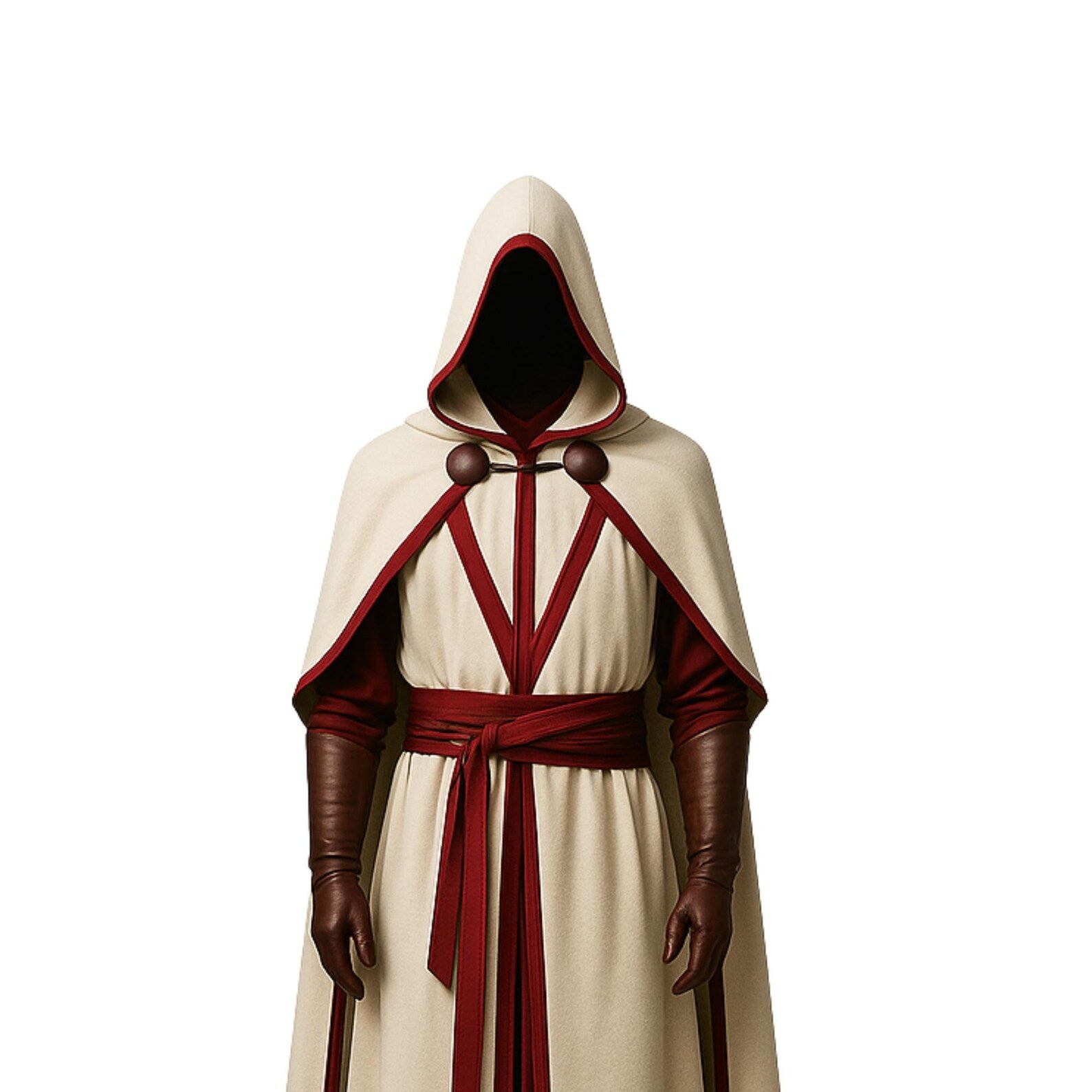 Medieval Hooded Ranger Cloak: Ivory Leather Vest, LARP Costume
