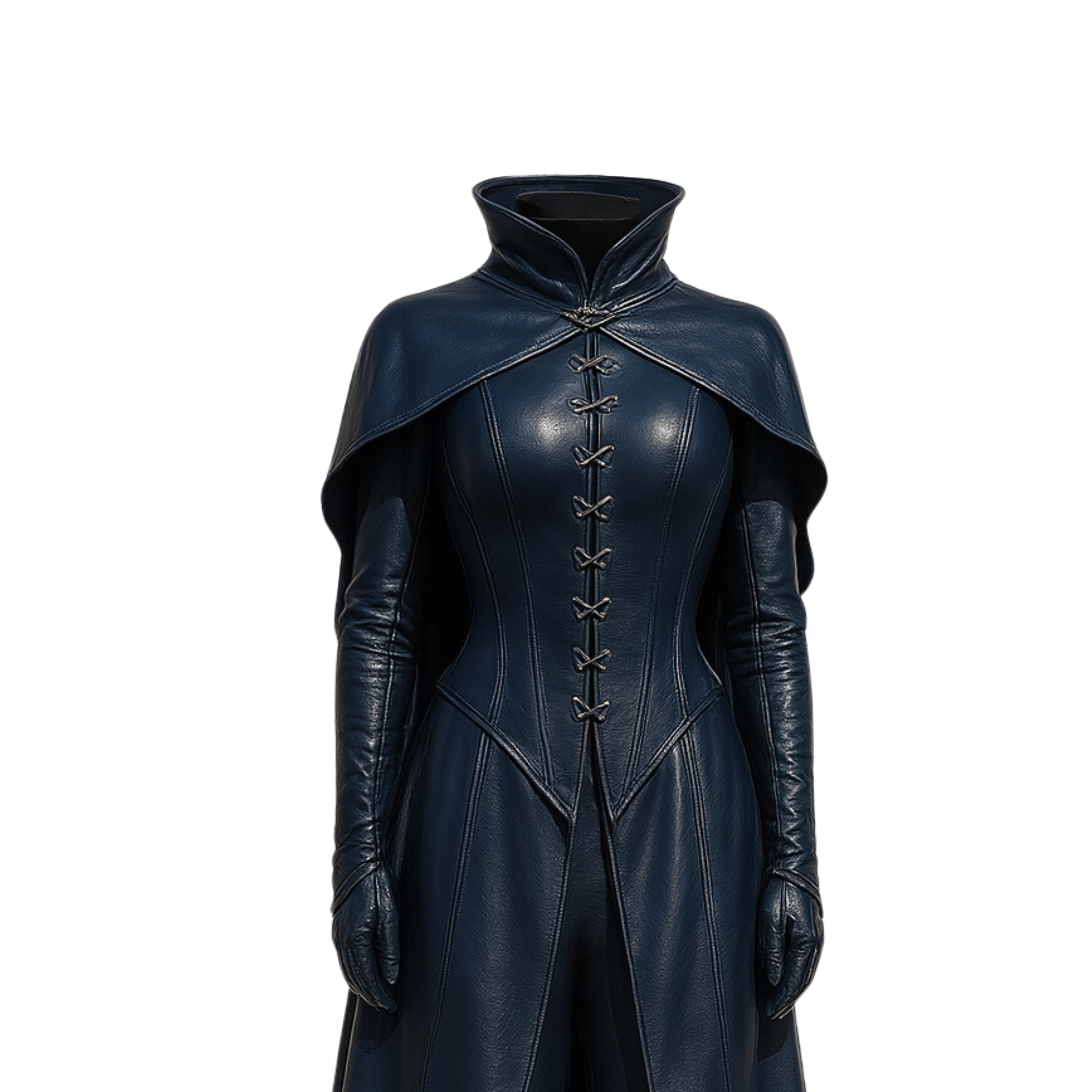 Midnight Enchantress Corset Gown – Gothic Leather Witch Costume Dress with Built-in Cape - Fantasy Cosplay for LARP, Halloween, Ren Faire
