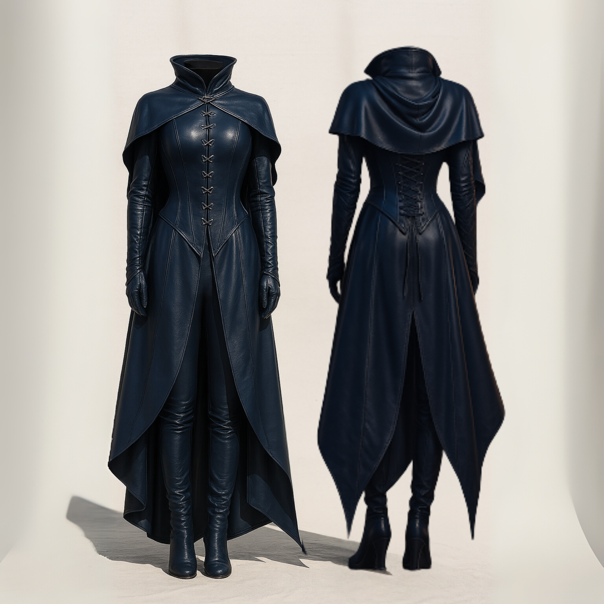 Midnight Enchantress Corset Gown – Gothic Leather Witch Costume Dress with Built-in Cape - Fantasy Cosplay for LARP, Halloween, Ren Faire