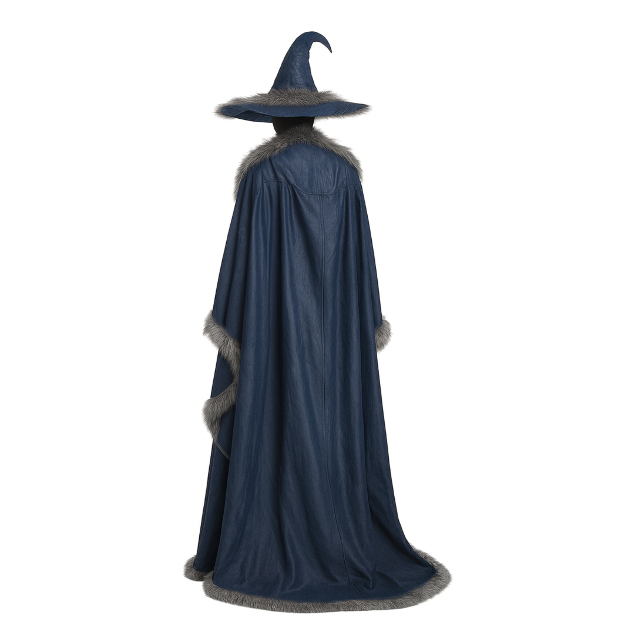 Blue Leather-Look Witch Costume – Gothic Sorceress Cloak and Hat