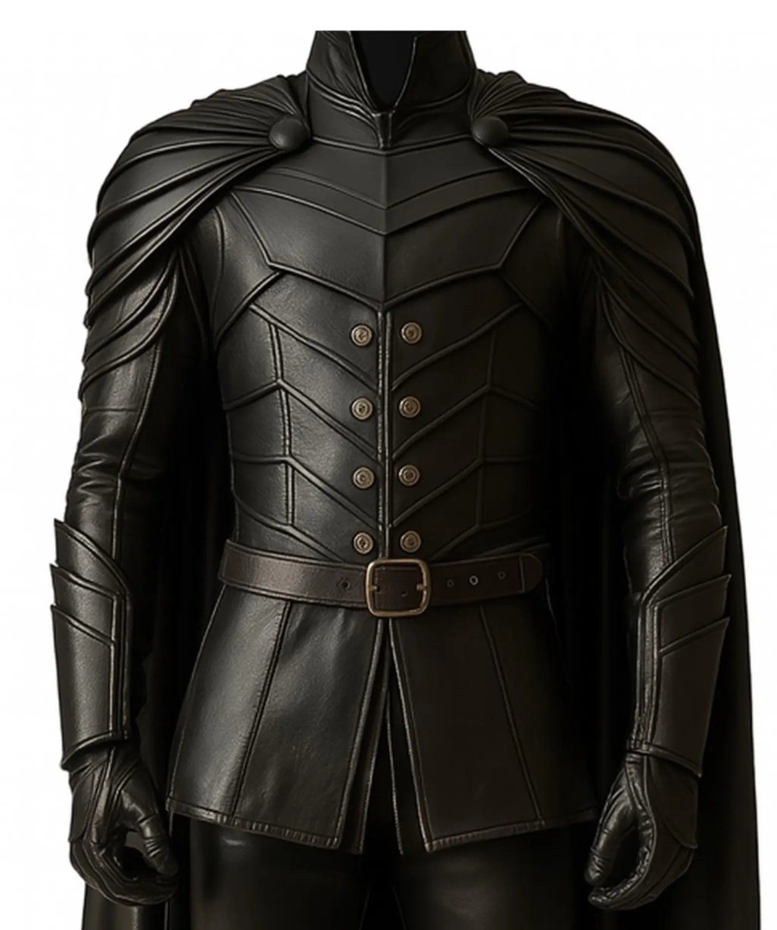 Ravenbane Warden – Handmade Pure Black Leather Medieval Cloak - Leather Renaissance Cloak With Vest For Festival - Ren Faire Fantasy Costume