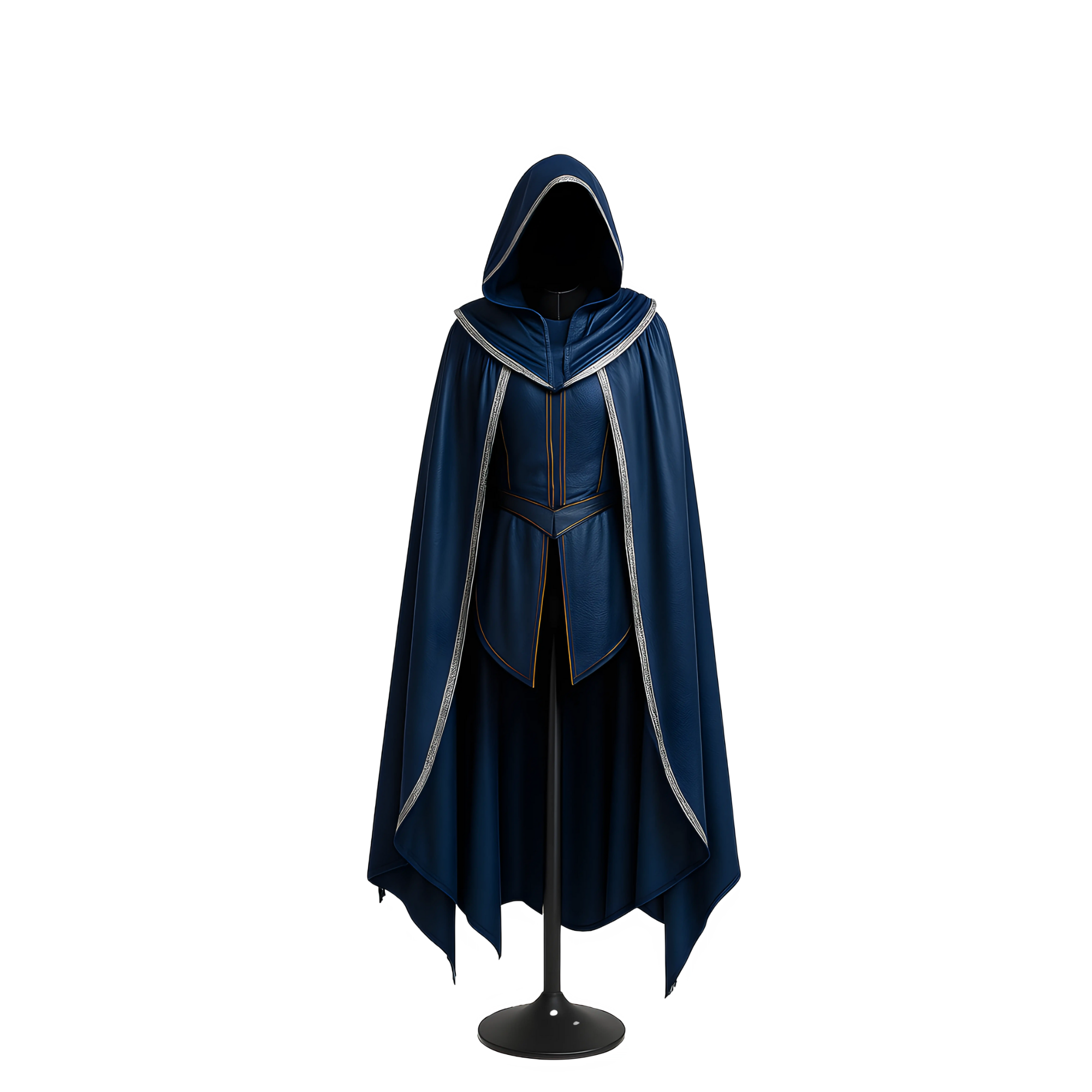 Handmade Blue Leather Hooded Cloak & Vest: Medieval LARP Costume