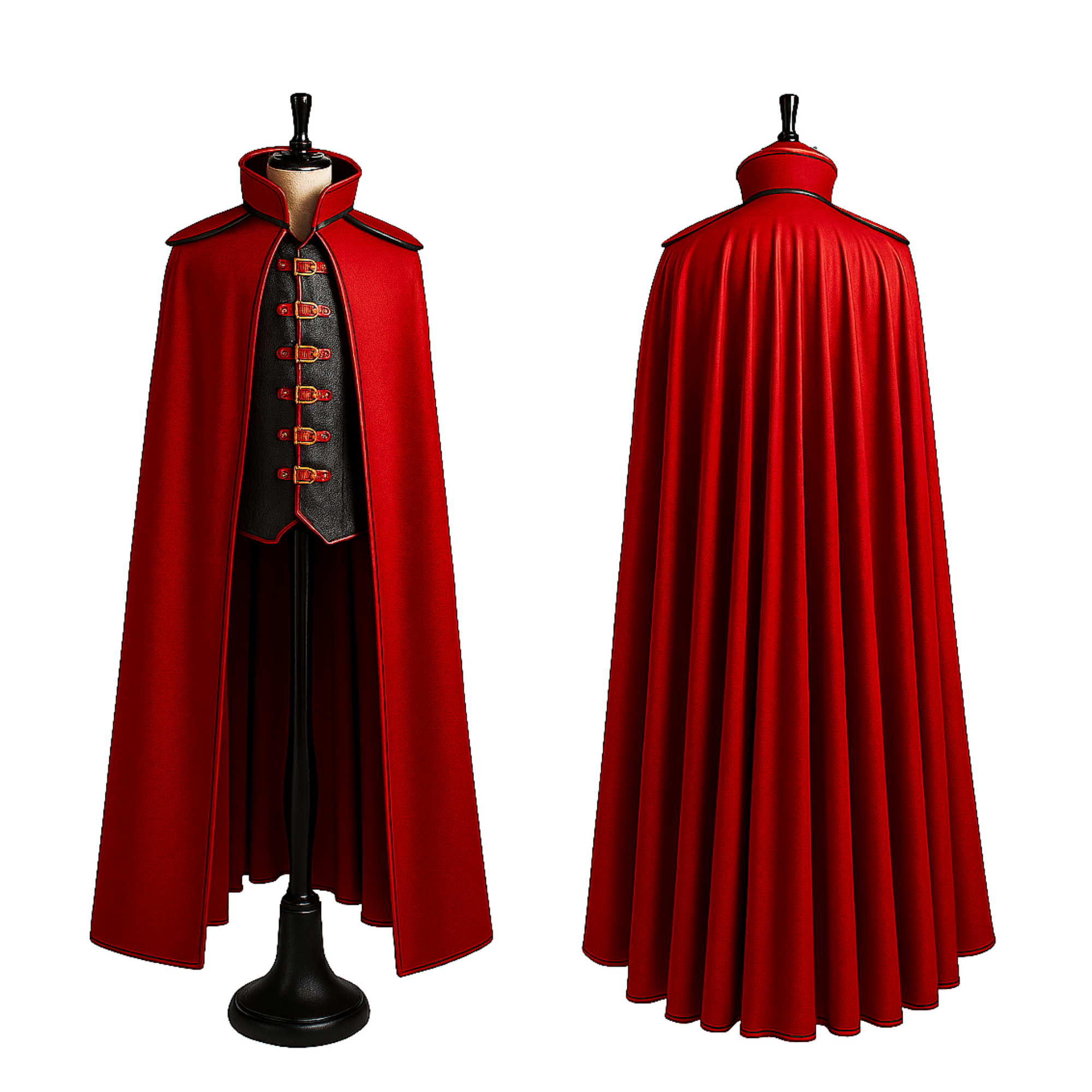 Handmade Leather Vampire Cloak with Vest: Gothic Cosplay Outfit