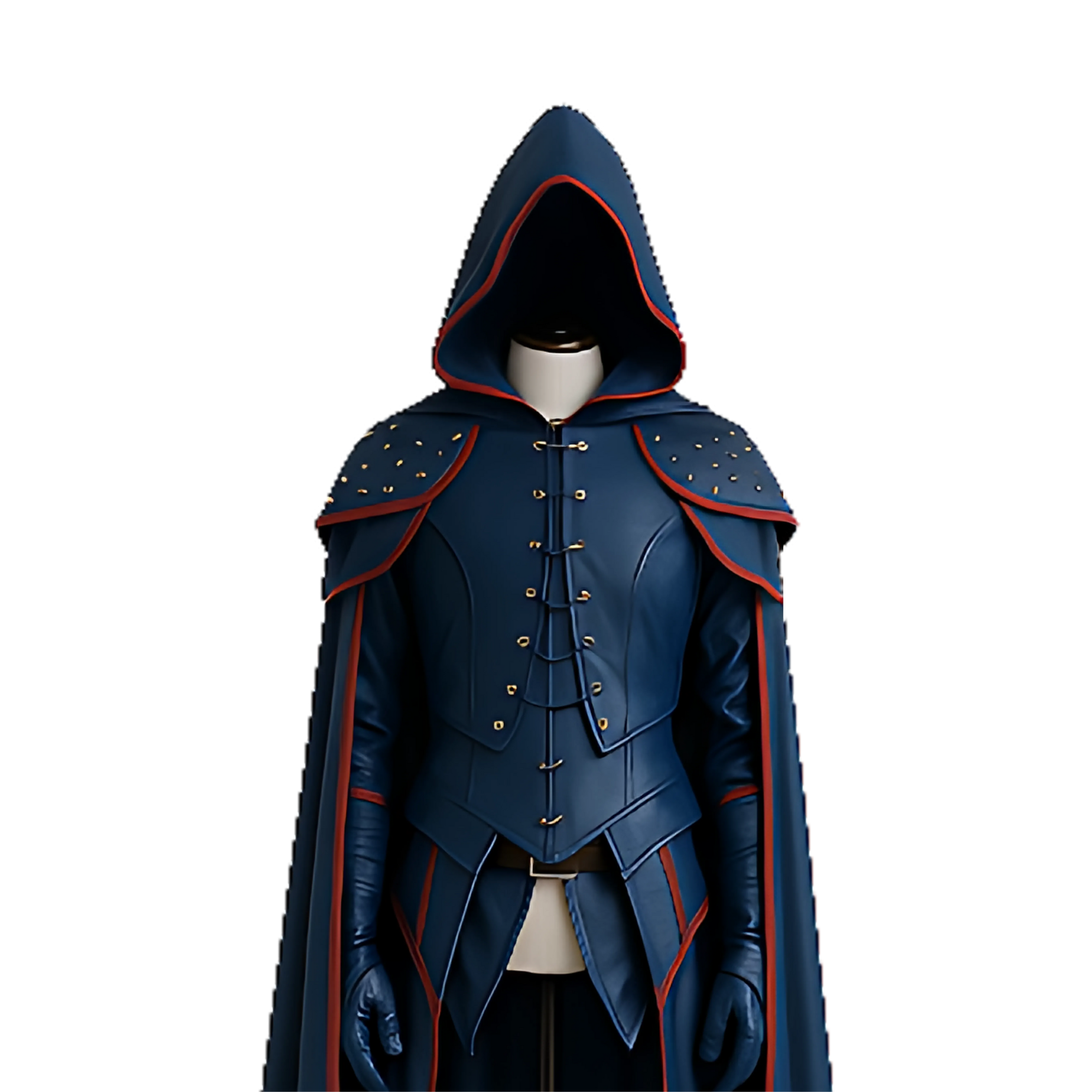 The Arcane Warden – Midnight Blue Leather Medieval Hooded Cloak and Vest, Viking Cosplay Costume, LARP Outfit, Gothic Halloween Fantasy Robe