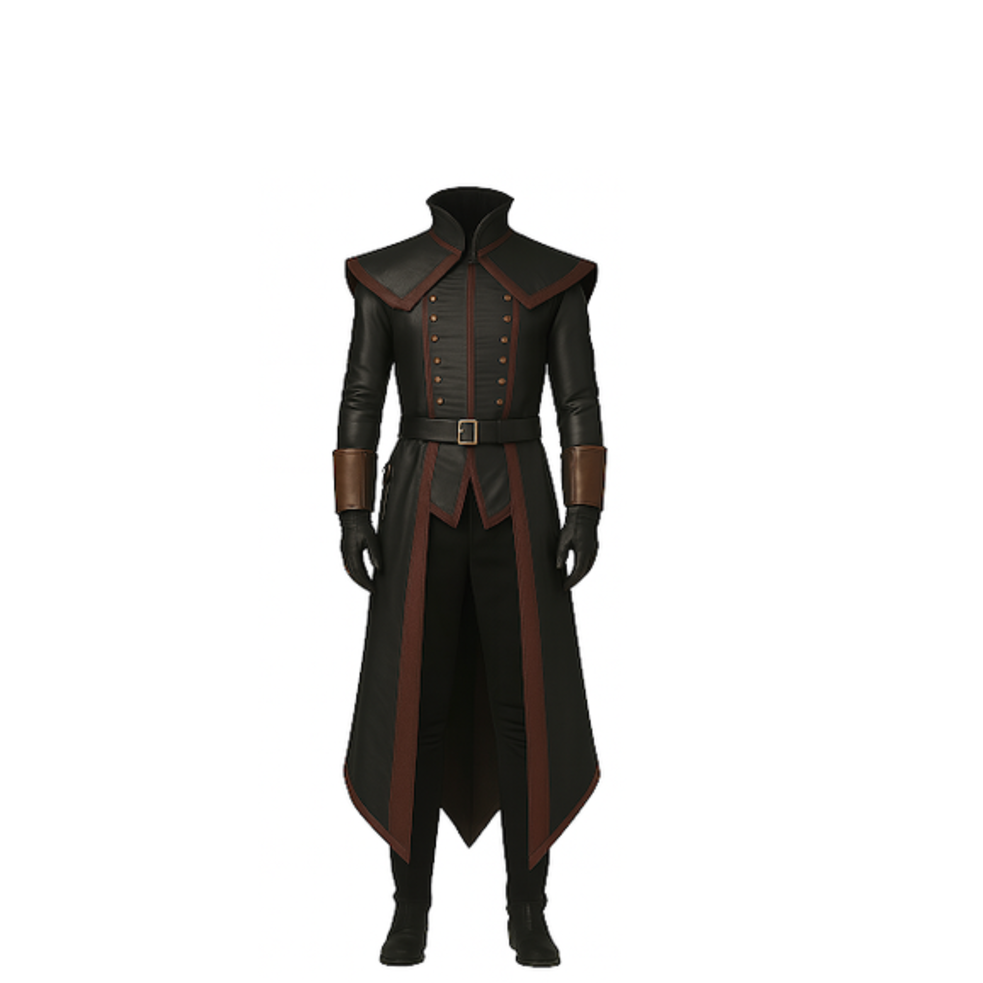 Black Leather Medieval Trench Coat: Gothic LARP Cosplay Costume