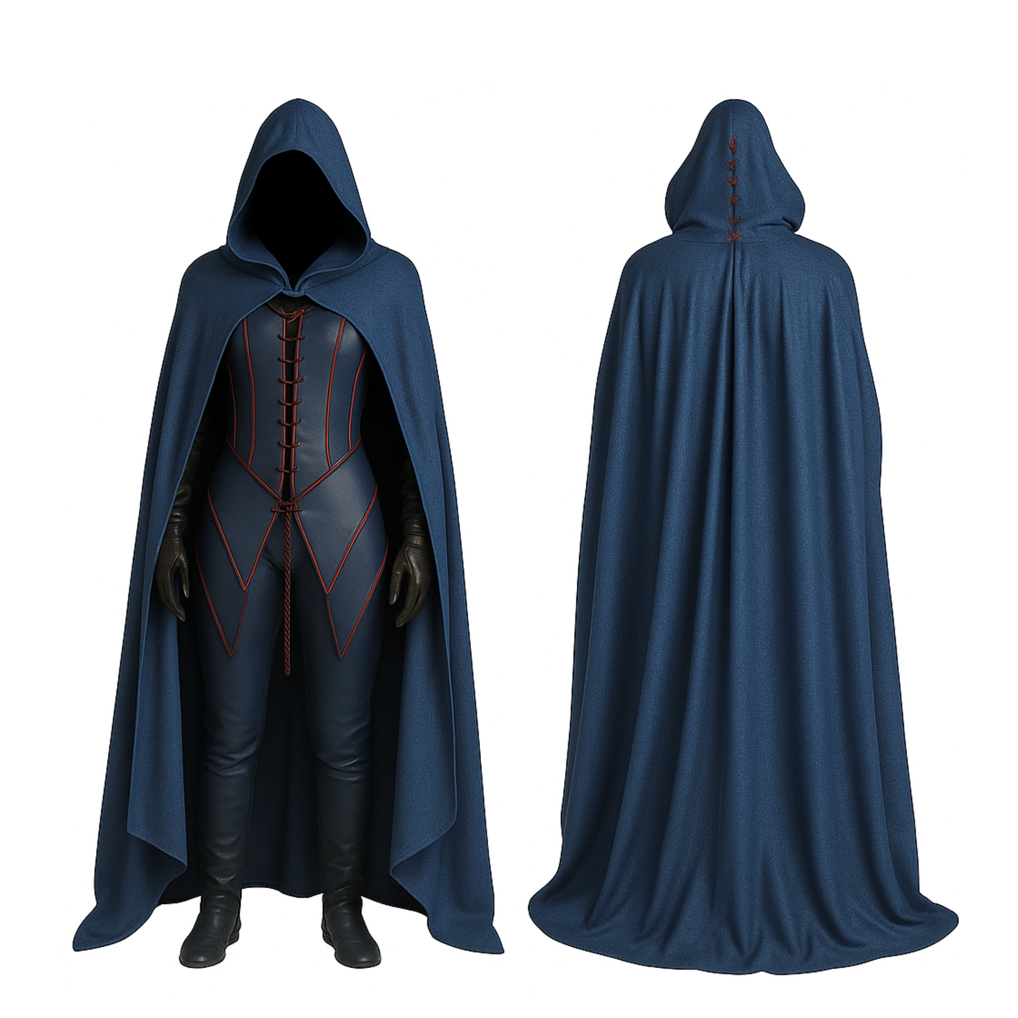 The Duskweaver – Handmade Leather Blue Hooded Cloak with Vest - Medieval Fantasy Costume for LARP, Cosplay, Renaissance Faire, Halloween