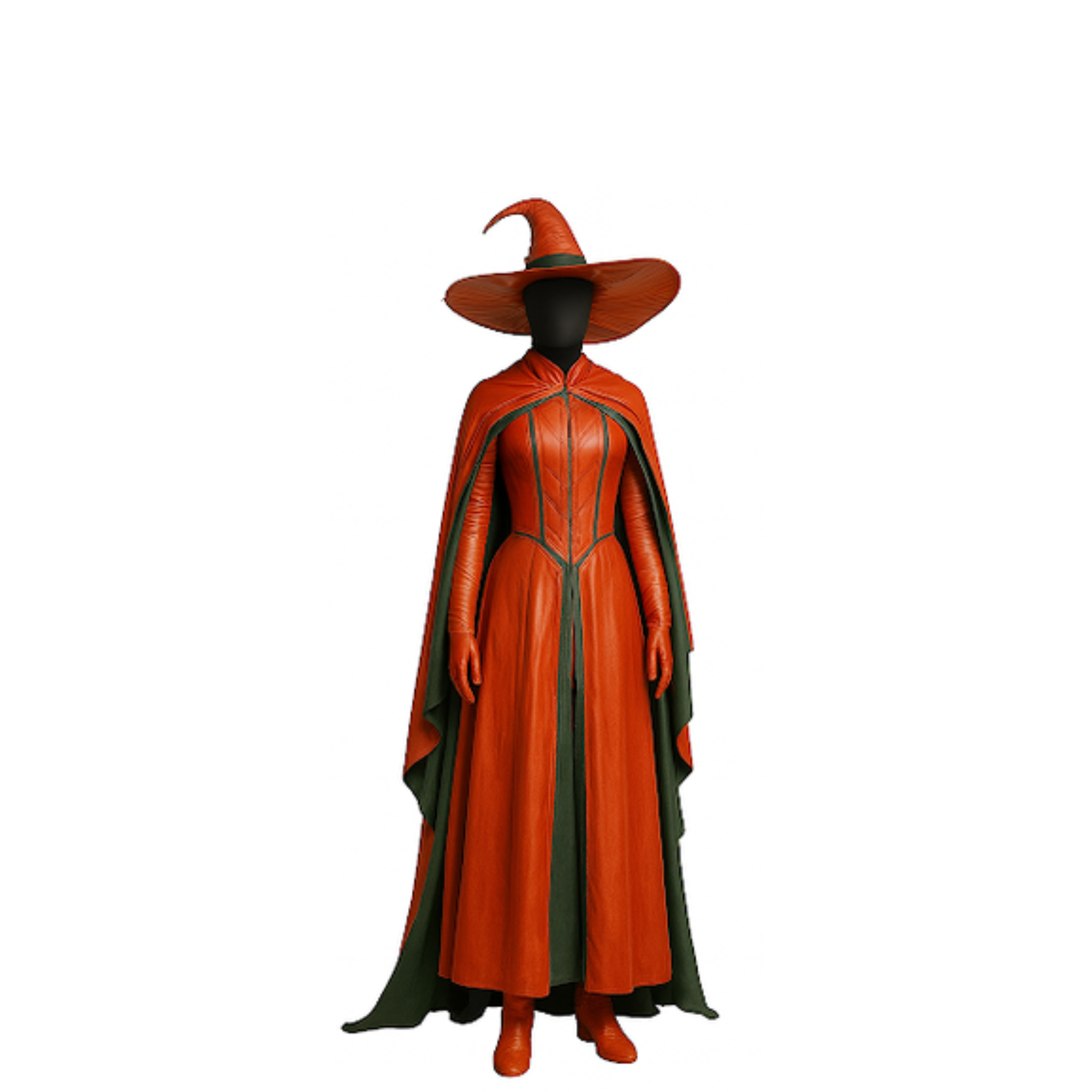 The Emberflame Witch - Orange Leather Cloak with Hat - Gothic Witch Costume - Halloween Fantasy Witch Outfit for Cosplay, Renaissance Faire
