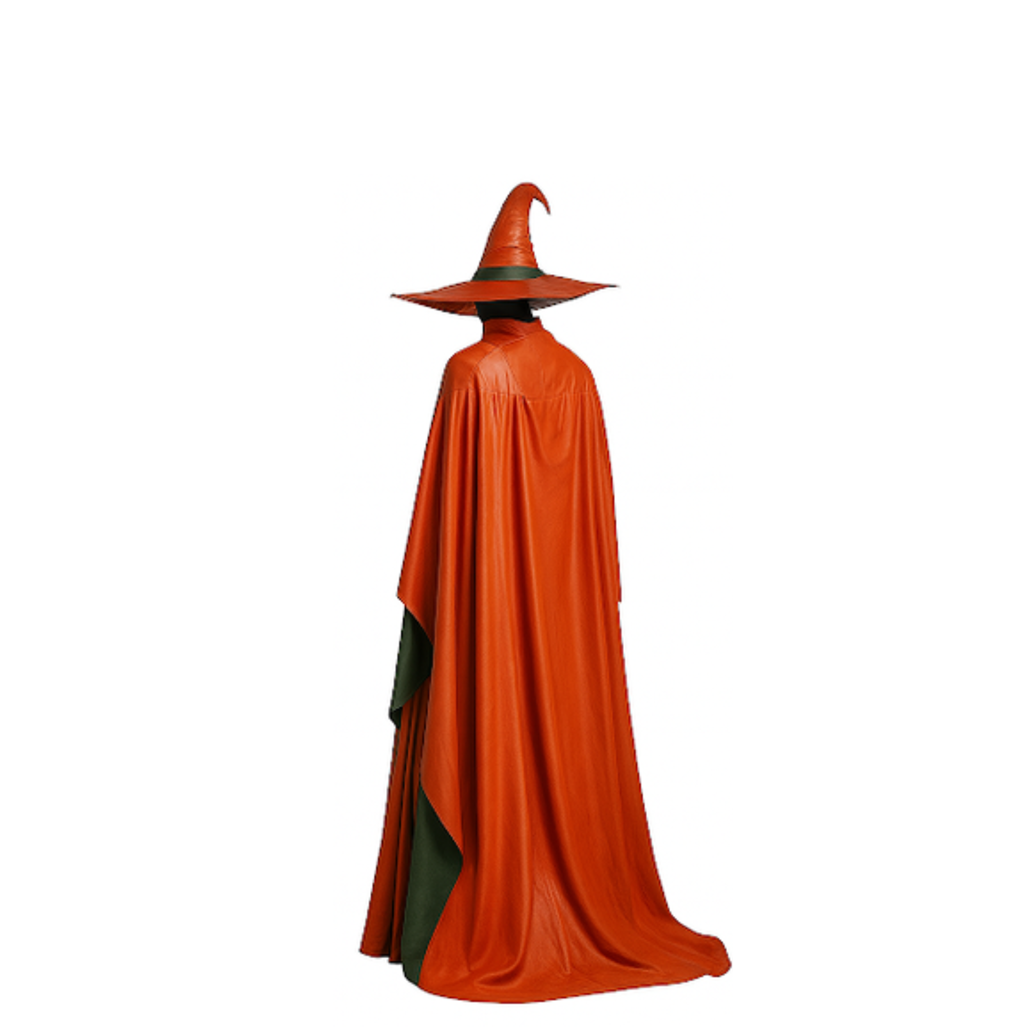 The Emberflame Witch - Orange Leather Cloak with Hat - Gothic Witch Costume - Halloween Fantasy Witch Outfit for Cosplay, Renaissance Faire