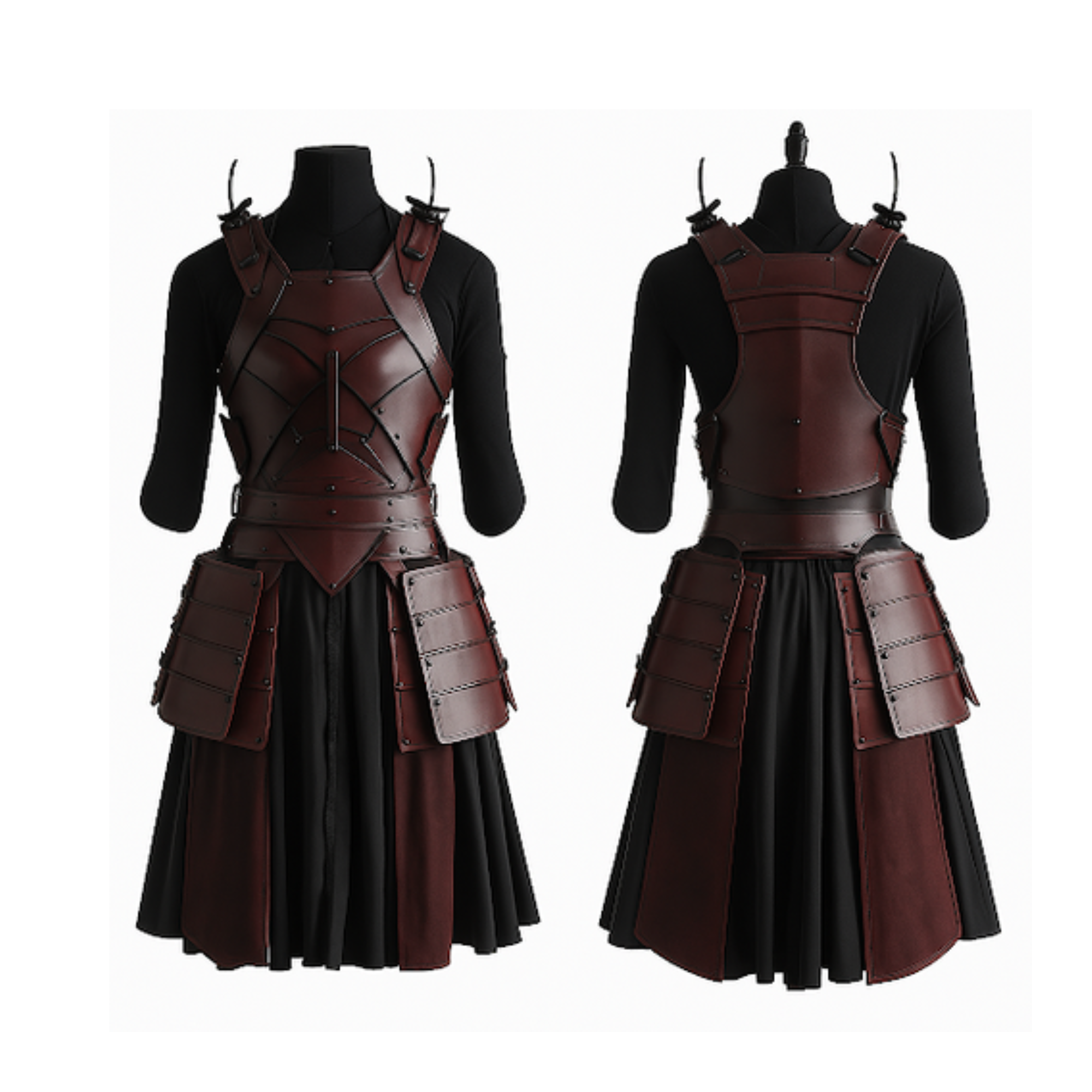 Burgundy Leather Samurai Armor Vest: Handmade Ronin Cosplay Costume