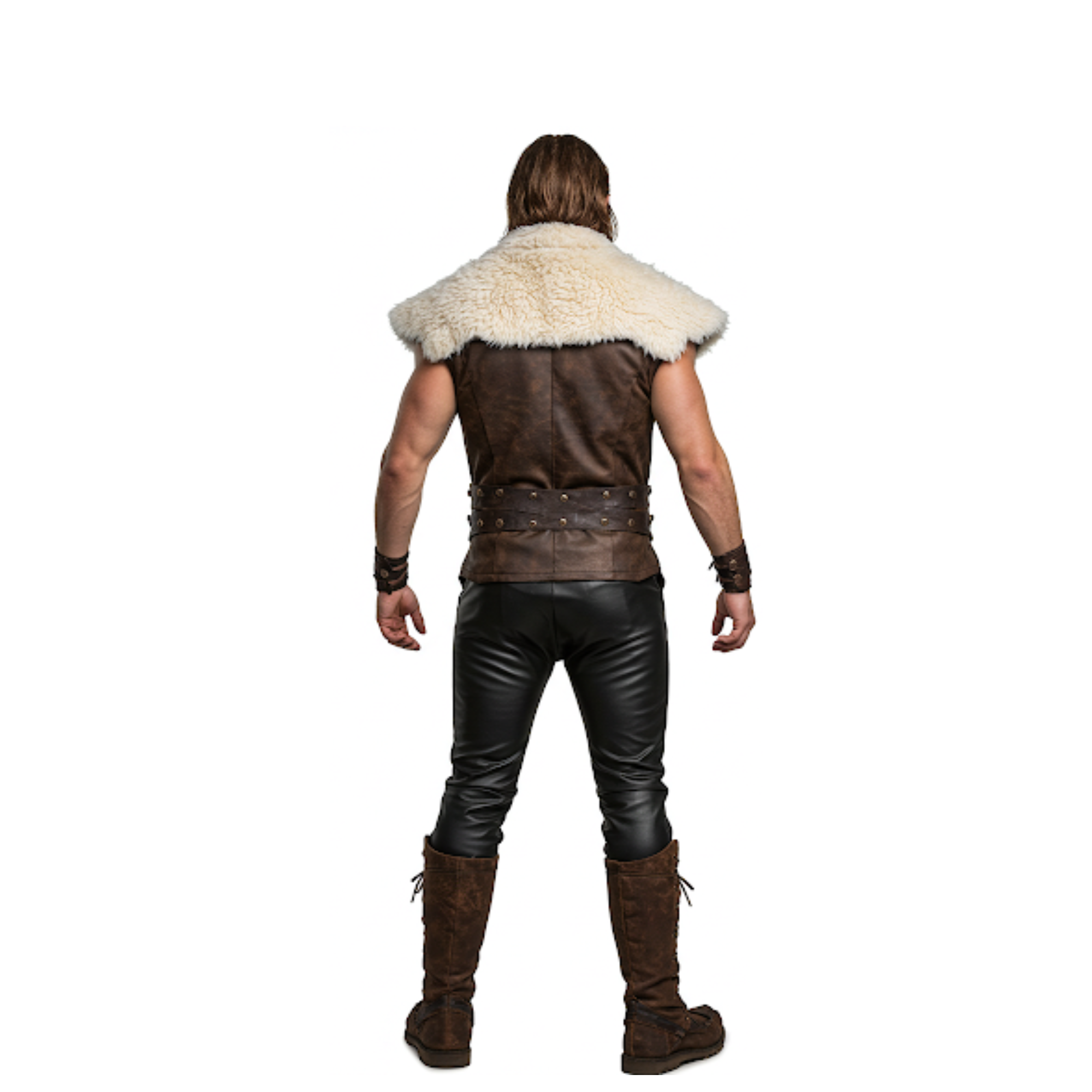 Brown Leather Viking Vest – Ironfang Alpha, Fur Collar LARP Costume