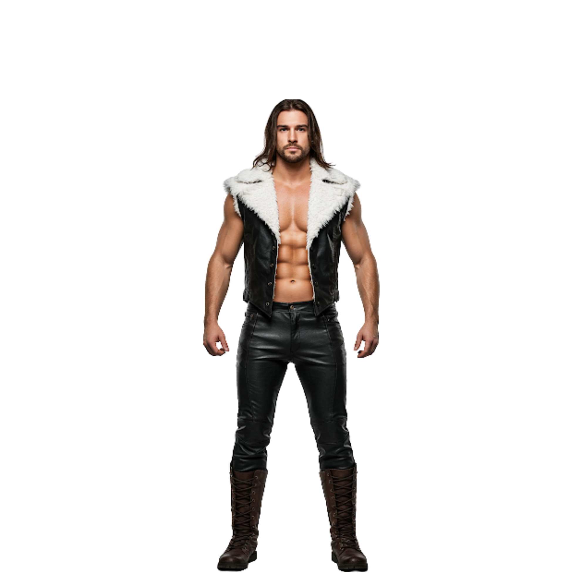 Gothic Black Leather Vest with Faux Fur Collar & Boots: LARP Cosplay Outfit