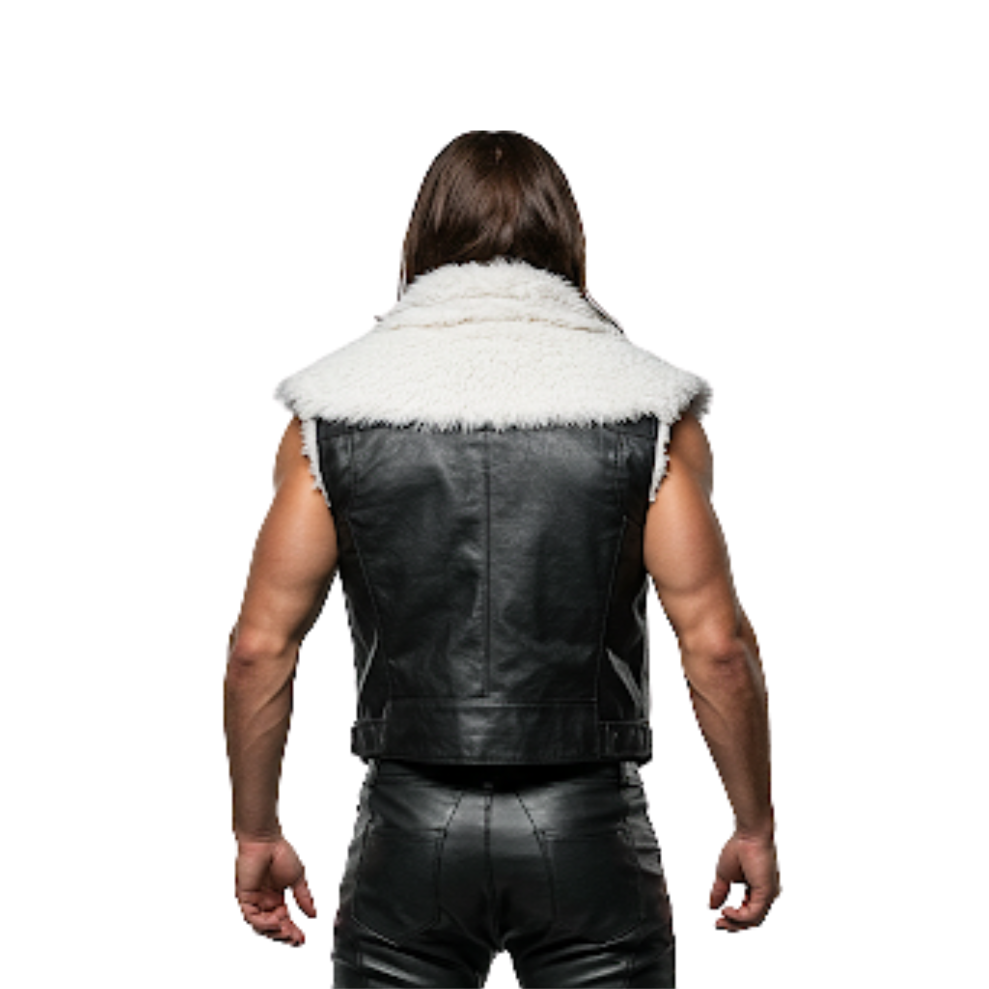 Gothic Black Leather Vest with Faux Fur Collar & Boots: LARP Cosplay Outfit