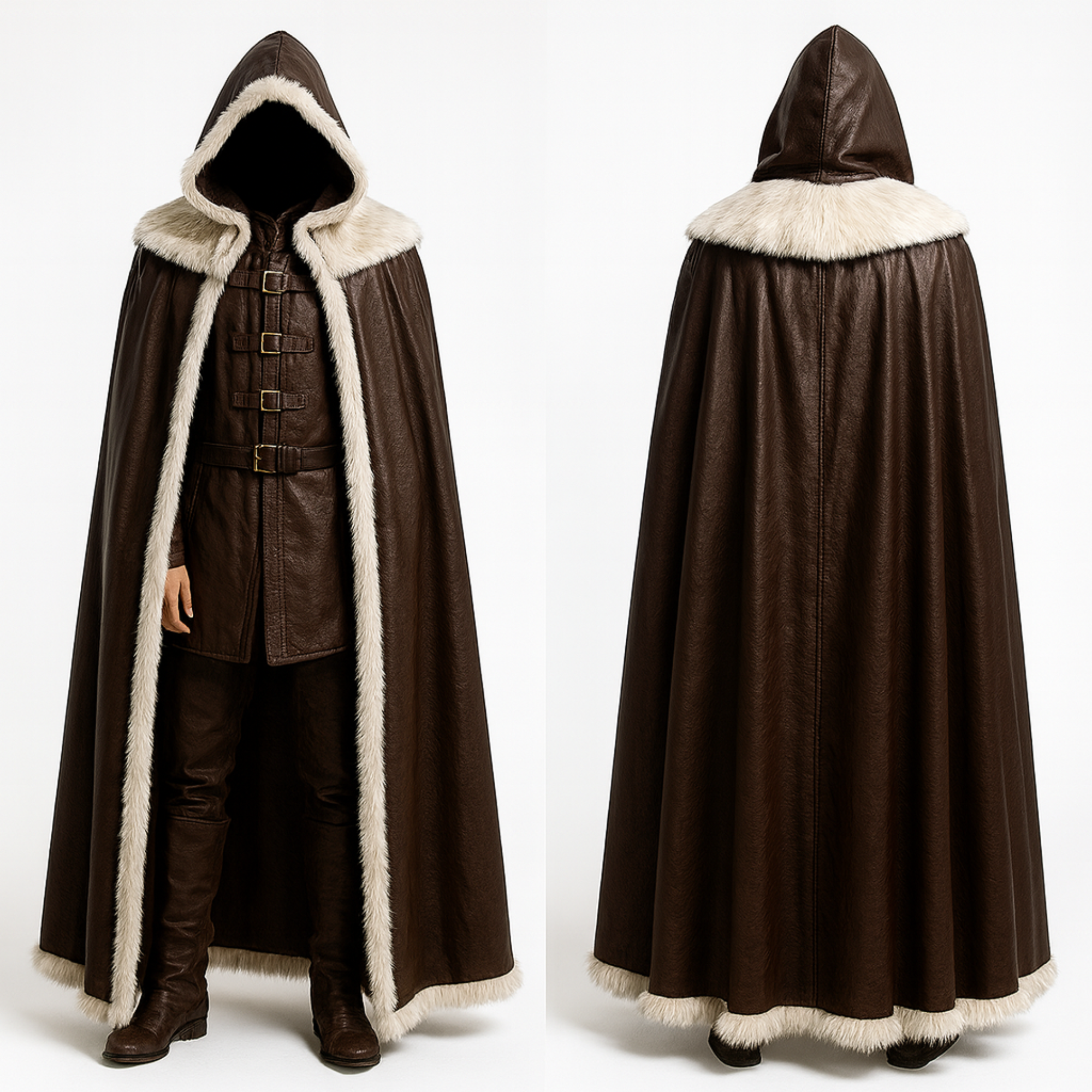The Winter Forager – Brown Viking Cloak with Fur - Medieval Ranger Costume, Hooded Cape, Fantasy LARP & Cosplay Outfit, Renaissance Faire
