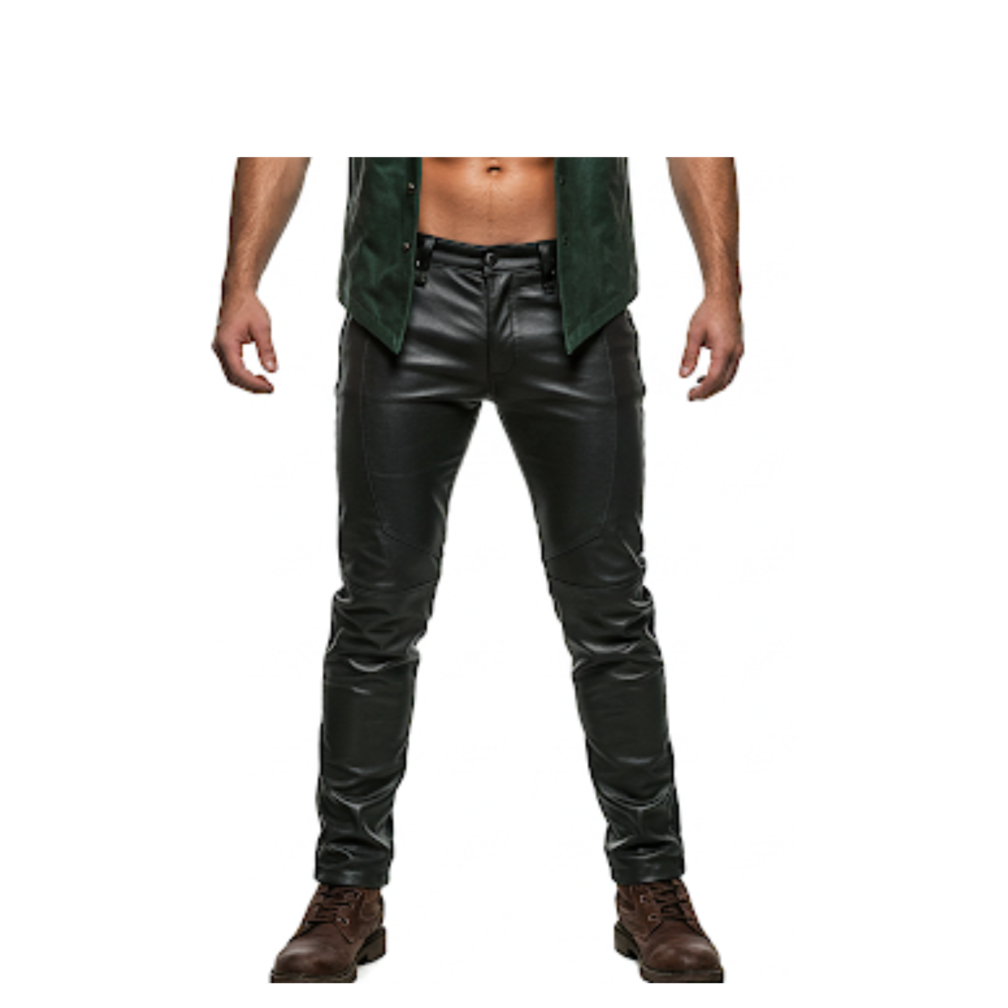 Dark Green Leather Viking Vest with Fur Collar - LARP Cosplay