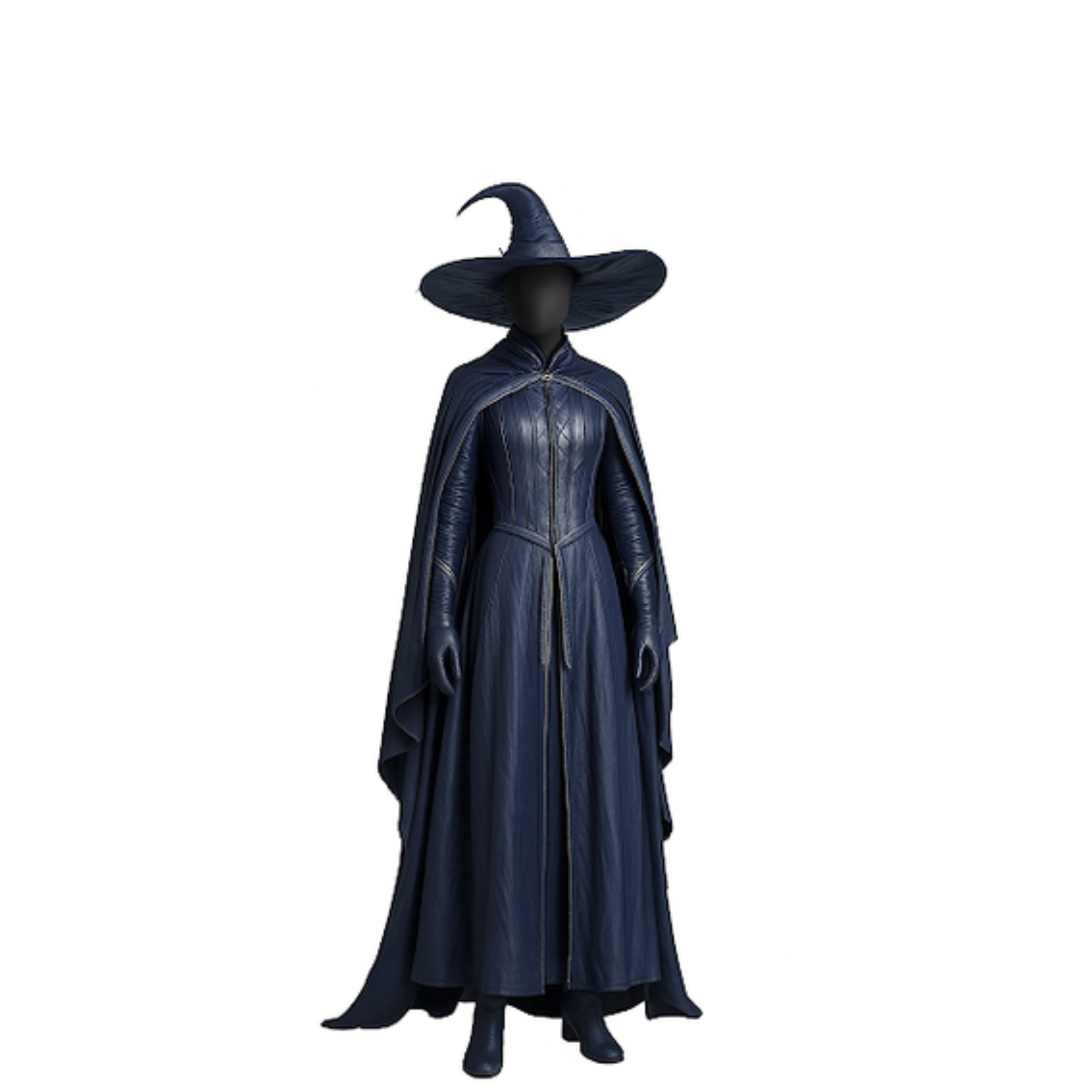 The Twilight Sorceress - Dark Blue Leather Witch Costume - Fantasy Cloak with Hat - Renaissance Faire Outfit, Halloween Enchantress Full Set